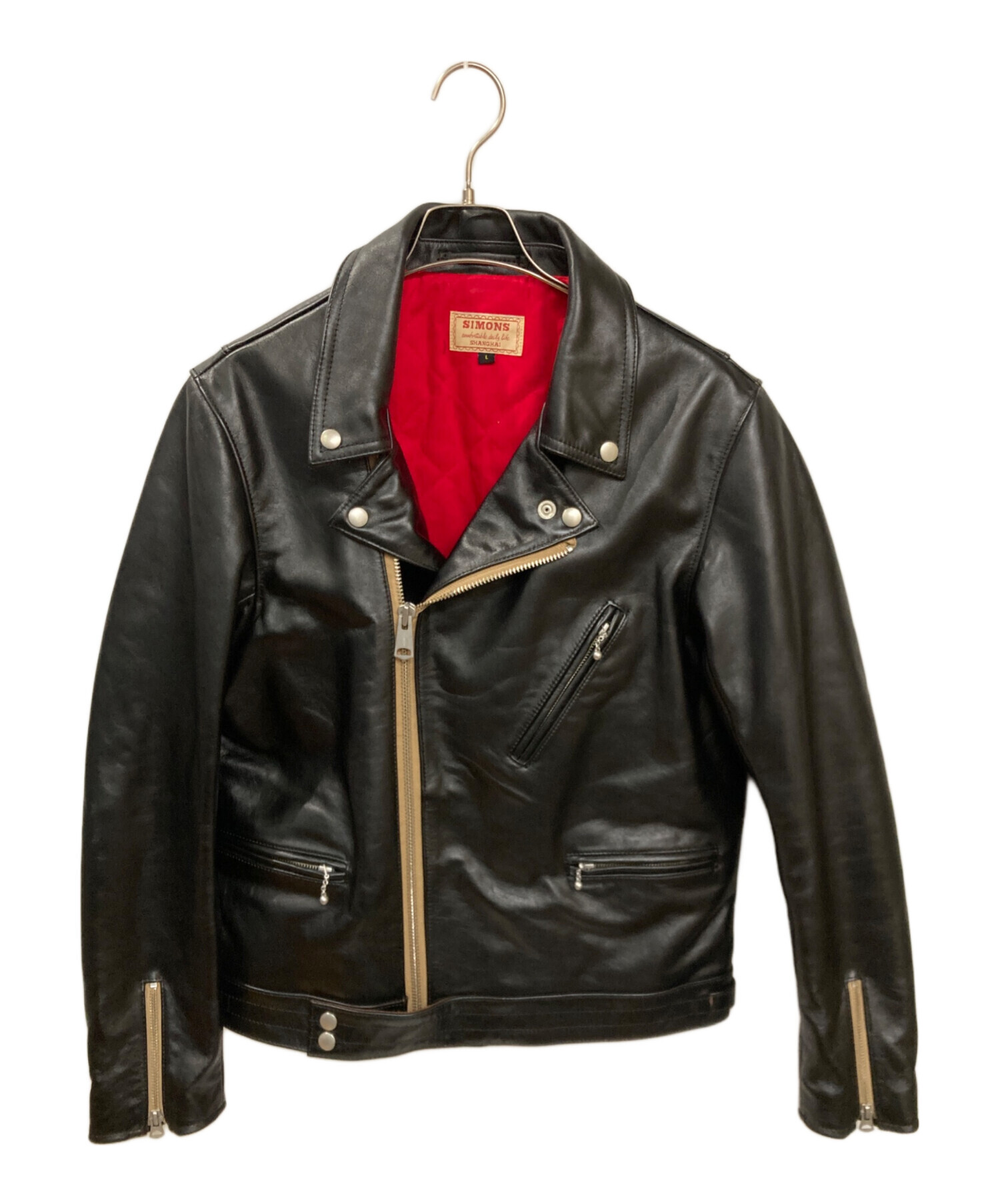 SIMONS (シモンズ) 茶芯ダブルライダースジャケット ブラック サイズ:L