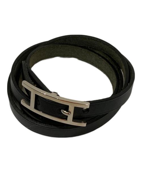 【お値下げ！】HERMES エルメス　レザー ブレスレット　ブラック 中古・古着通販】HERMES (エルメス) レザーブレスレット ブラック