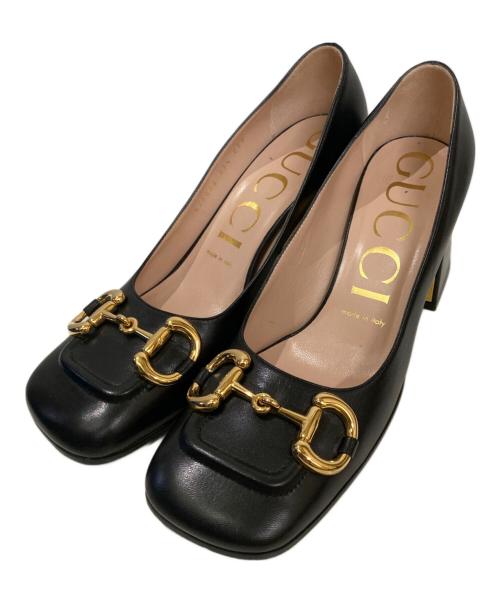 【未使用品】GUCCI グッチ パンプス スクエアトゥ ブランドプレート 黒 中古・古着通販】GUCCI (グッチ) ホースビットスクエアトゥパンプス