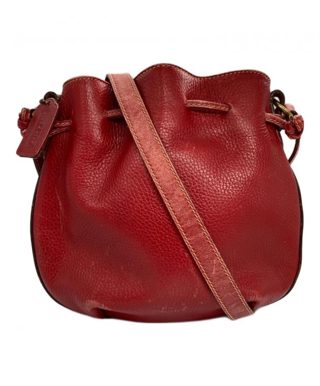 中古・古着通販】COACH (コーチ) レザー巾着ショルダーバッグ レッド