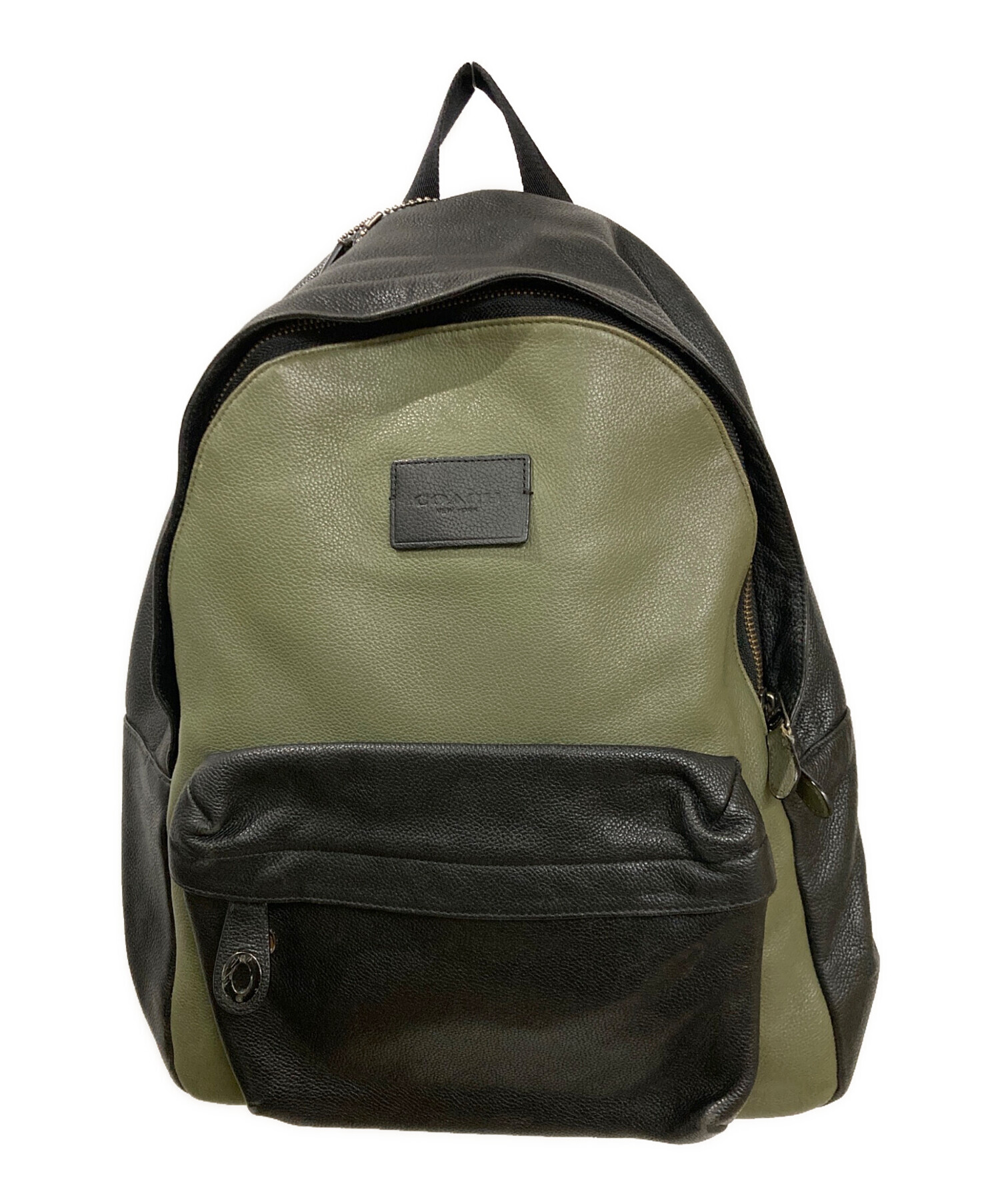 中古・古着通販】COACH (コーチ) レザーデイパック ブラック×カーキ