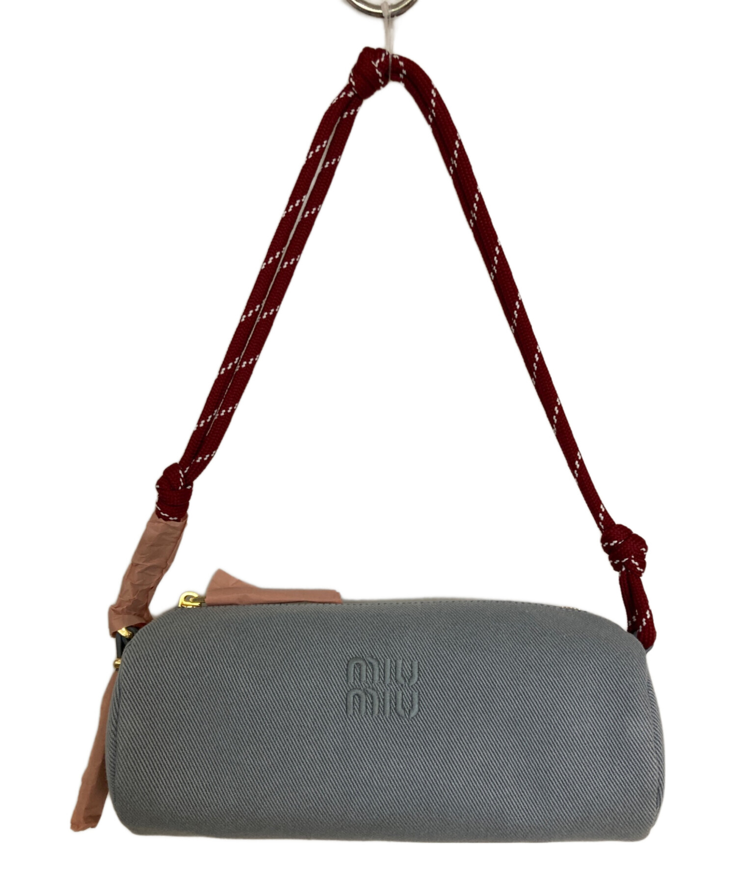 MIUMIU ギャバジン バッグ ポーチ 中古・古着通販】MIU MIU (ミュウミュウ) ロゴ刺繍ギャバジンポーチ
