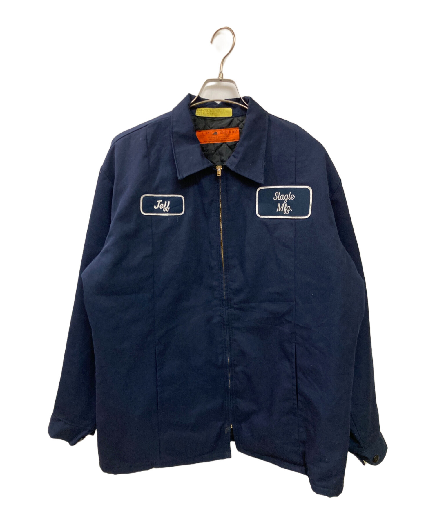 90s RED KAP 企業 刺繍 ワークジャケット 古着 ネイビー 中綿 古着 REDKAP レッドキャップ 企業 ワンポイントロゴ刺繍 ワークジャケット