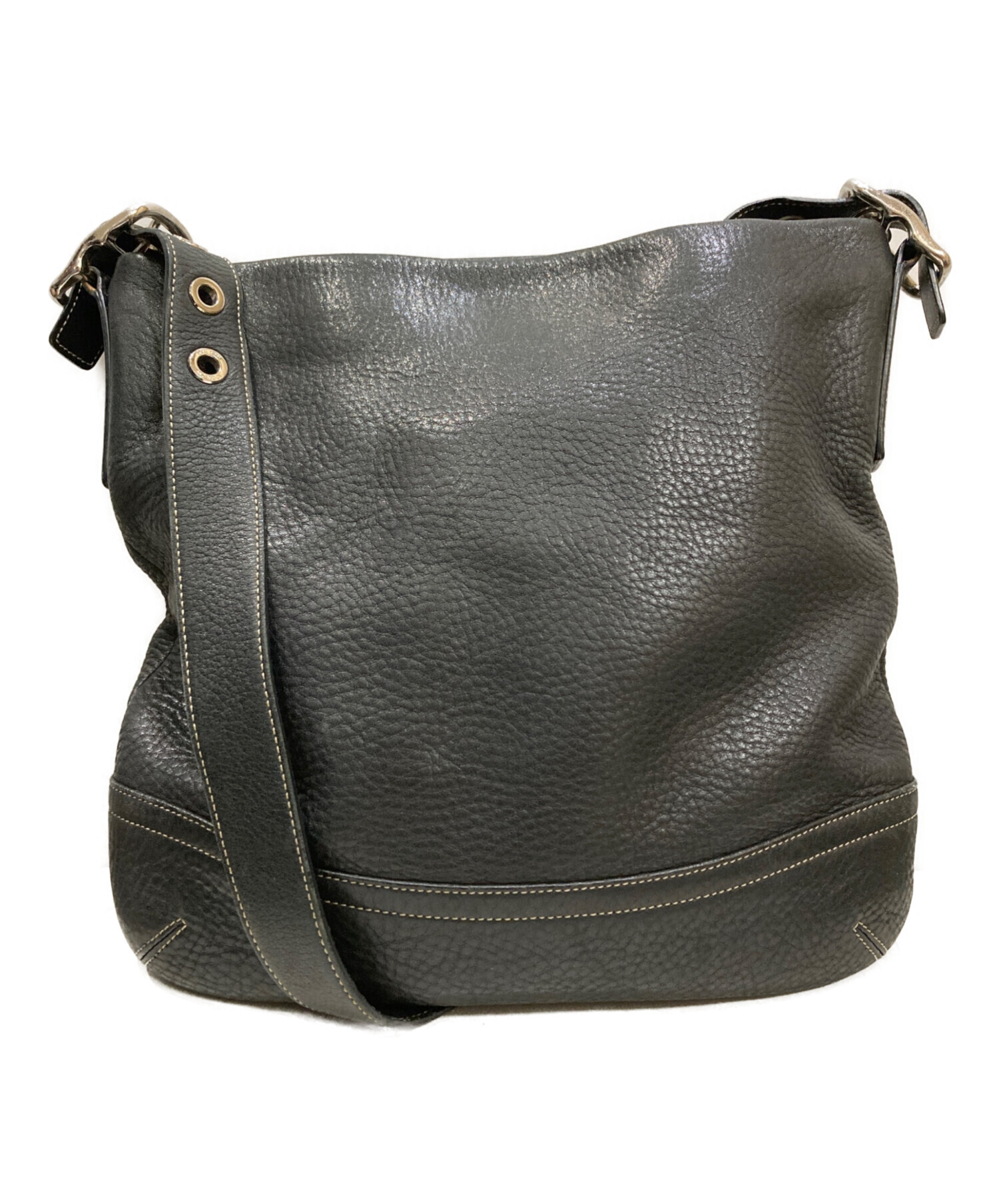 中古・古着通販】COACH (コーチ) レザーショルダーバッグ ブラック