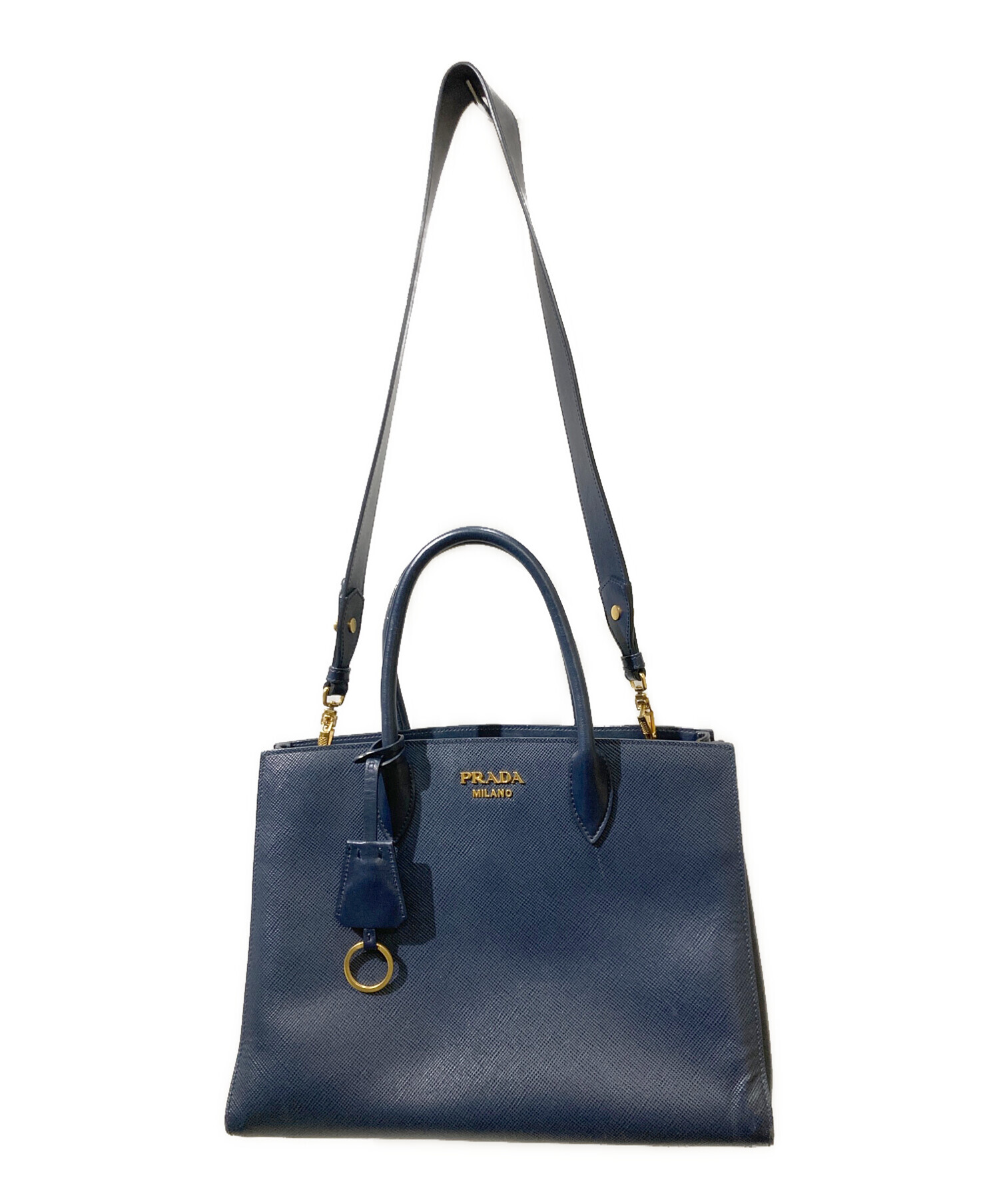 PRADA サフィアーノレザー 2way ハンドバッグ ショルダー ネイビー 中古・古着通販】PRADA (プラダ) サフィアーノ 2WAYバッグ ネイビー