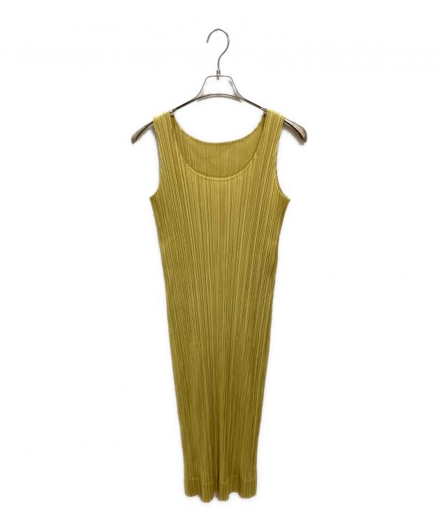 美品✨PLEATS PLEASEプリーツプリーズ ロングワンピース サイズ4 黄 中古・古着通販】PLEATS PLEASE (プリーツプリーズ) ノースリーブ