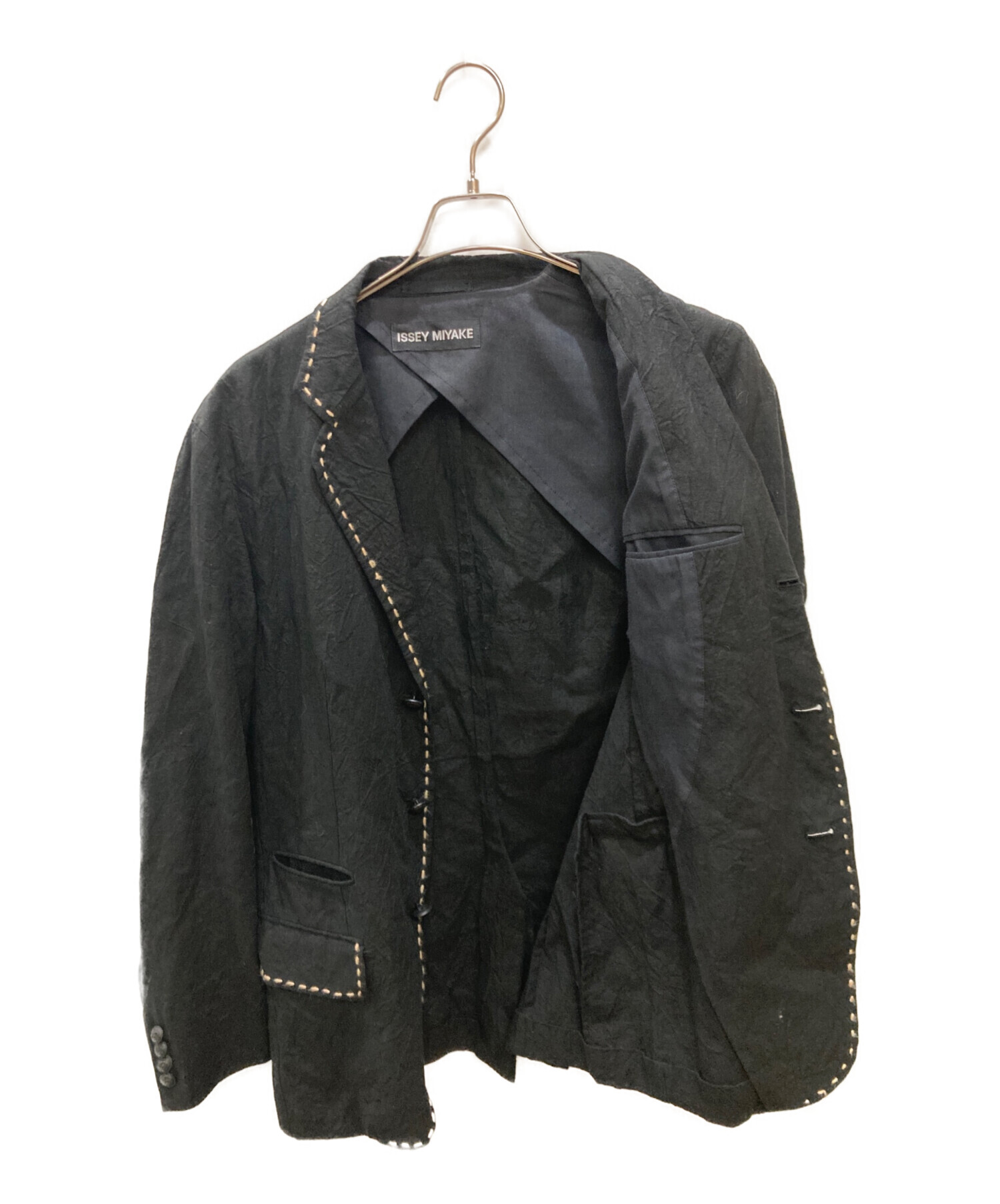 カシミア100％ISSEY MIYAKE テーラードジャケット ブラック 中古・古着通販】ISSEY MIYAKE MEN (イッセイミヤケメン) ステッチ