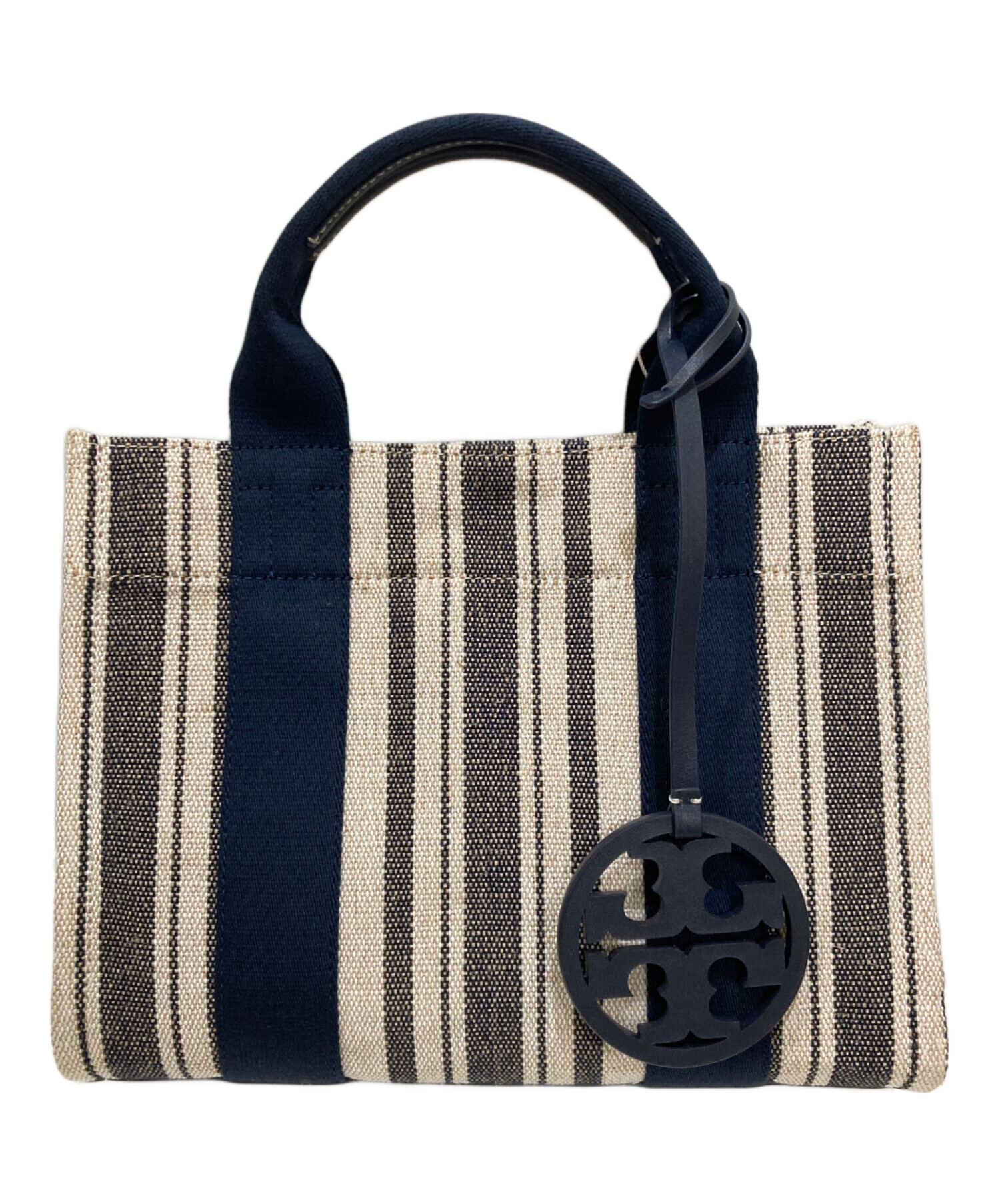 TORY BURCH ストライプ キャンバス トートバッグ 中古・古着通販】TORY BURCH (トリーバーチ) キャンバストートバッグ