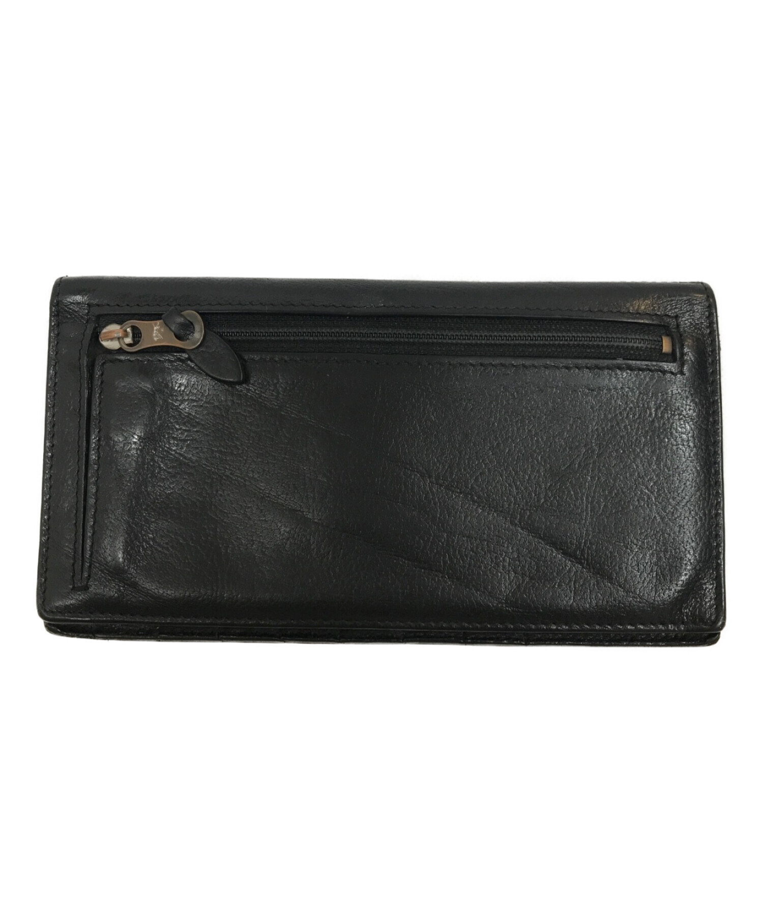 IL BISONTE 　長財布　黒　ブラック　ラウンドファスナー　オーガナイザー 中古）IL BISONTE 長財布 オーガナイザー 黒