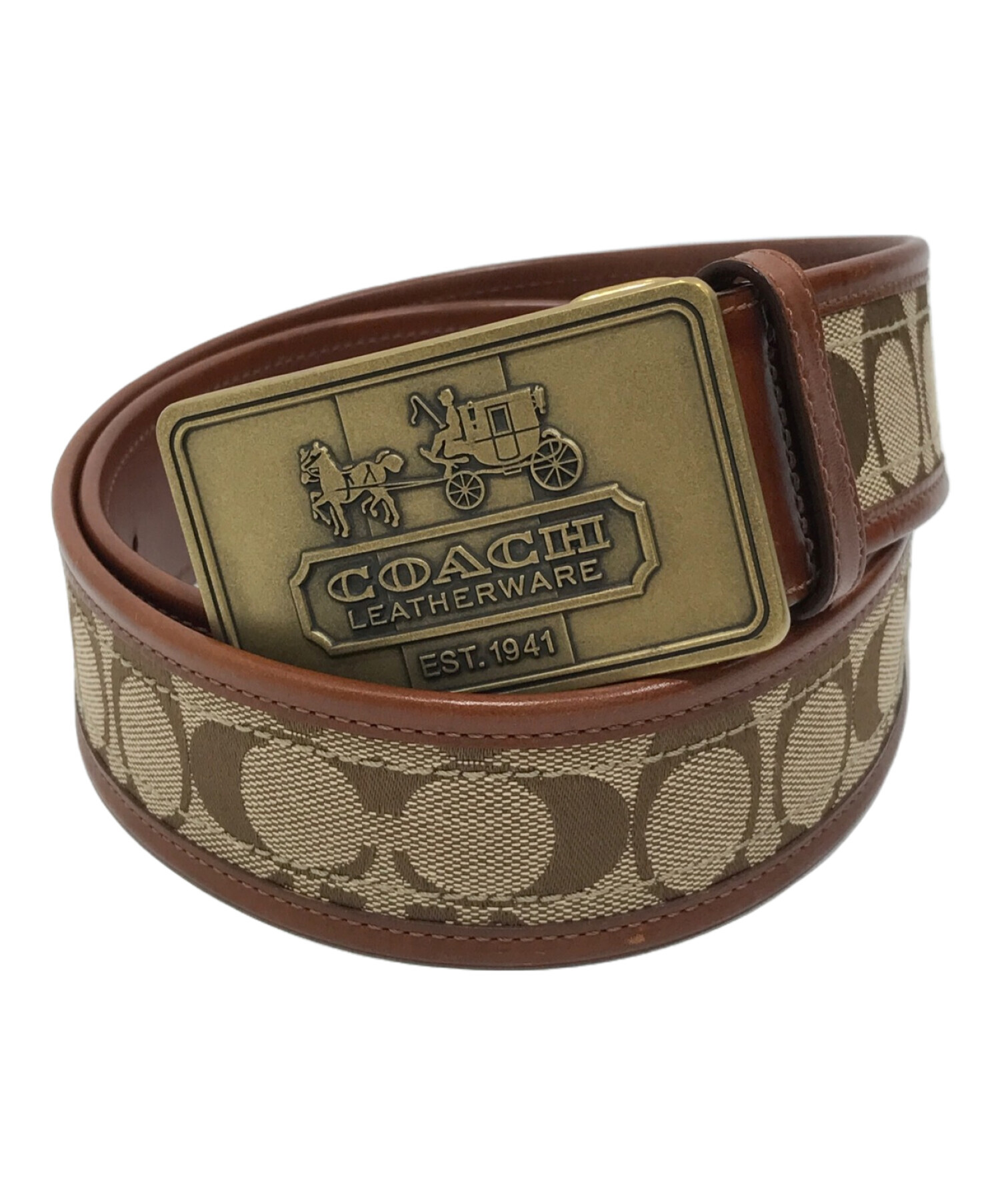 ☆COACH☆ コーチ ベルト 編み 本革 メンズ 茶色 コーチ レザーベルト