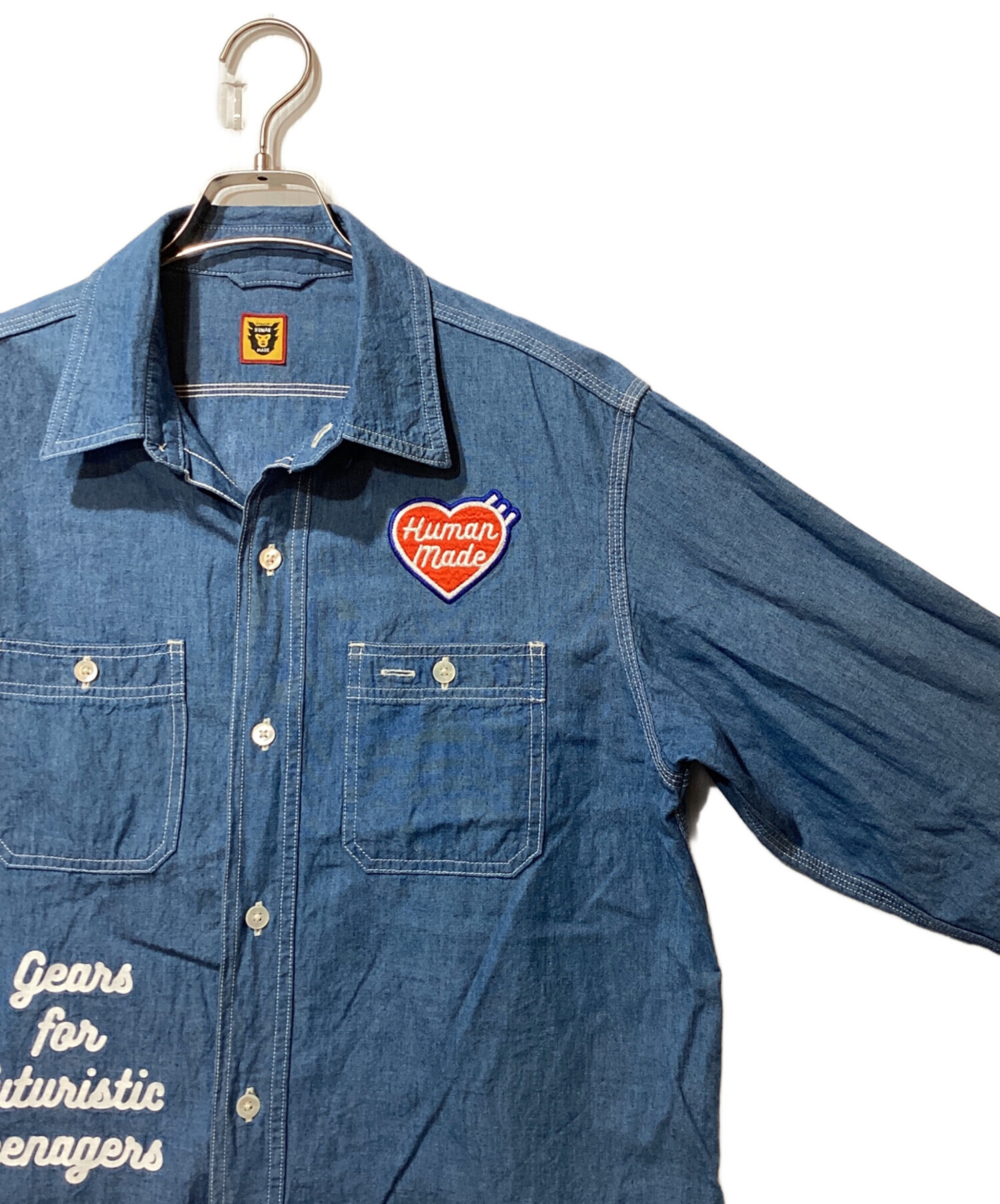 HUMAN MADE 青 シャツ M 中古・古着通販】HUMAN MADE (ヒューマンメイド) シャンブレーシャツ