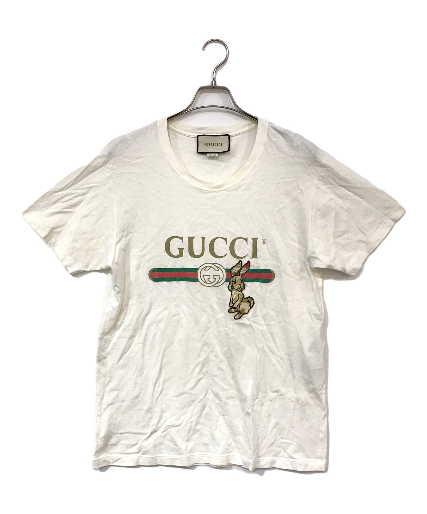 GUCCI Tシャツ ラビットプリント ダメージ加工　ホワイト 中古・古着通販】GUCCI (グッチ) ダメージ加工 ラビットアップリケ
