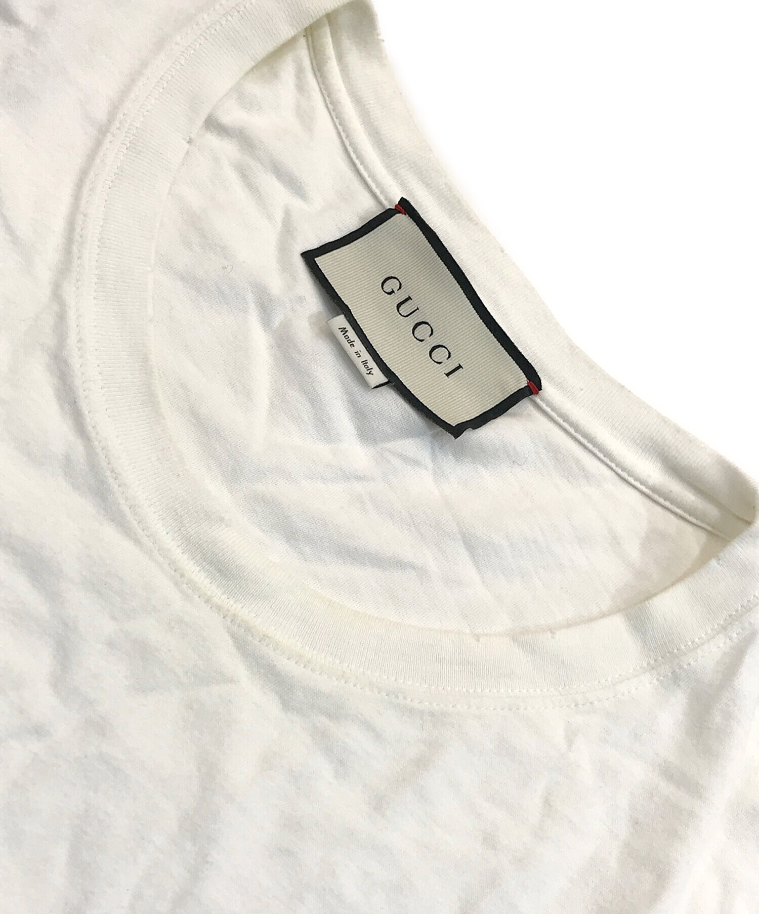 GUCCI Tシャツ ラビットプリント ダメージ加工　ホワイト 中古・古着通販】GUCCI (グッチ) ダメージ加工 ラビットアップリケ