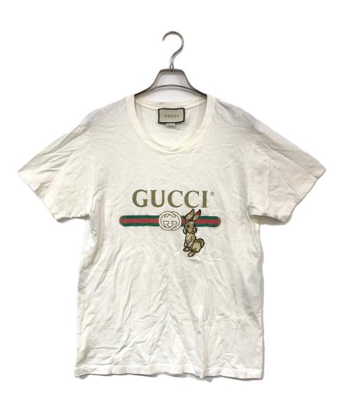 GUCCI Tシャツ ラビットプリント ダメージ加工　ホワイト 中古・古着通販】GUCCI (グッチ) ダメージ加工 ラビットアップリケ
