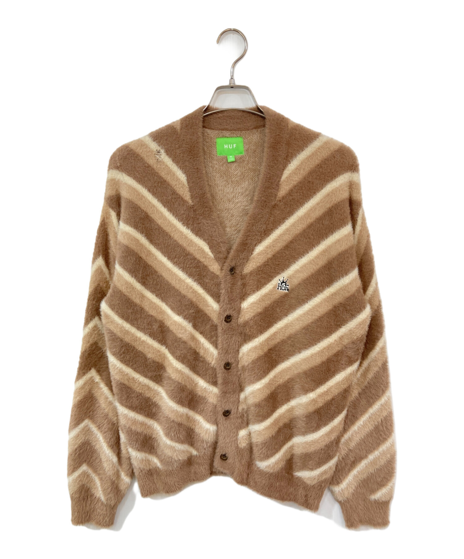 HUF　ハフ　シャギー　カーディガン　茶色　緑　女性　タバコ 　ニット　L HUF ハフ シャギー カーディガン 茶色 緑 女性 タバコ ニット L 【公式