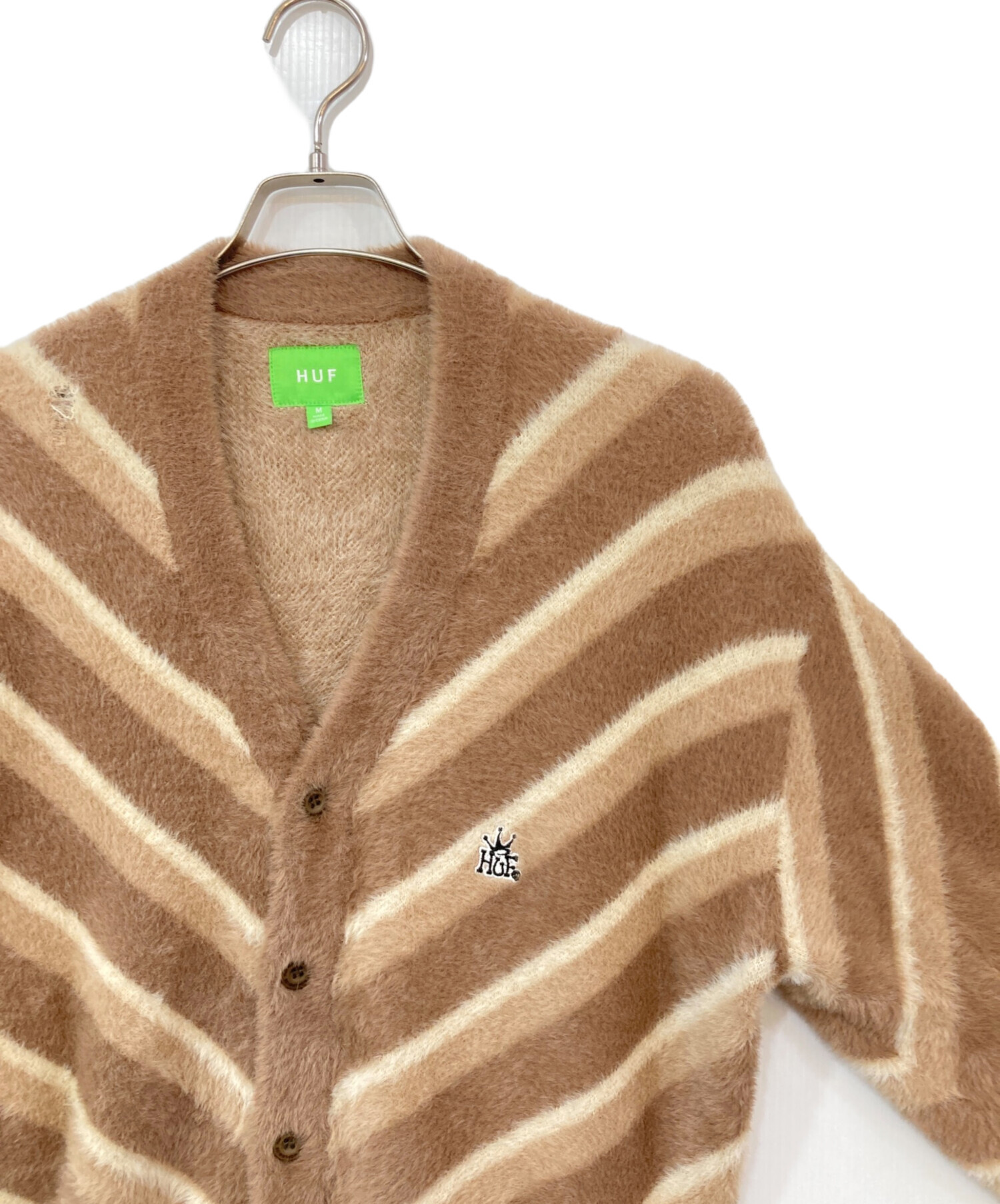 中古・古着通販】HUF (ハフ) シャギーニットカーディガン ベージュ 