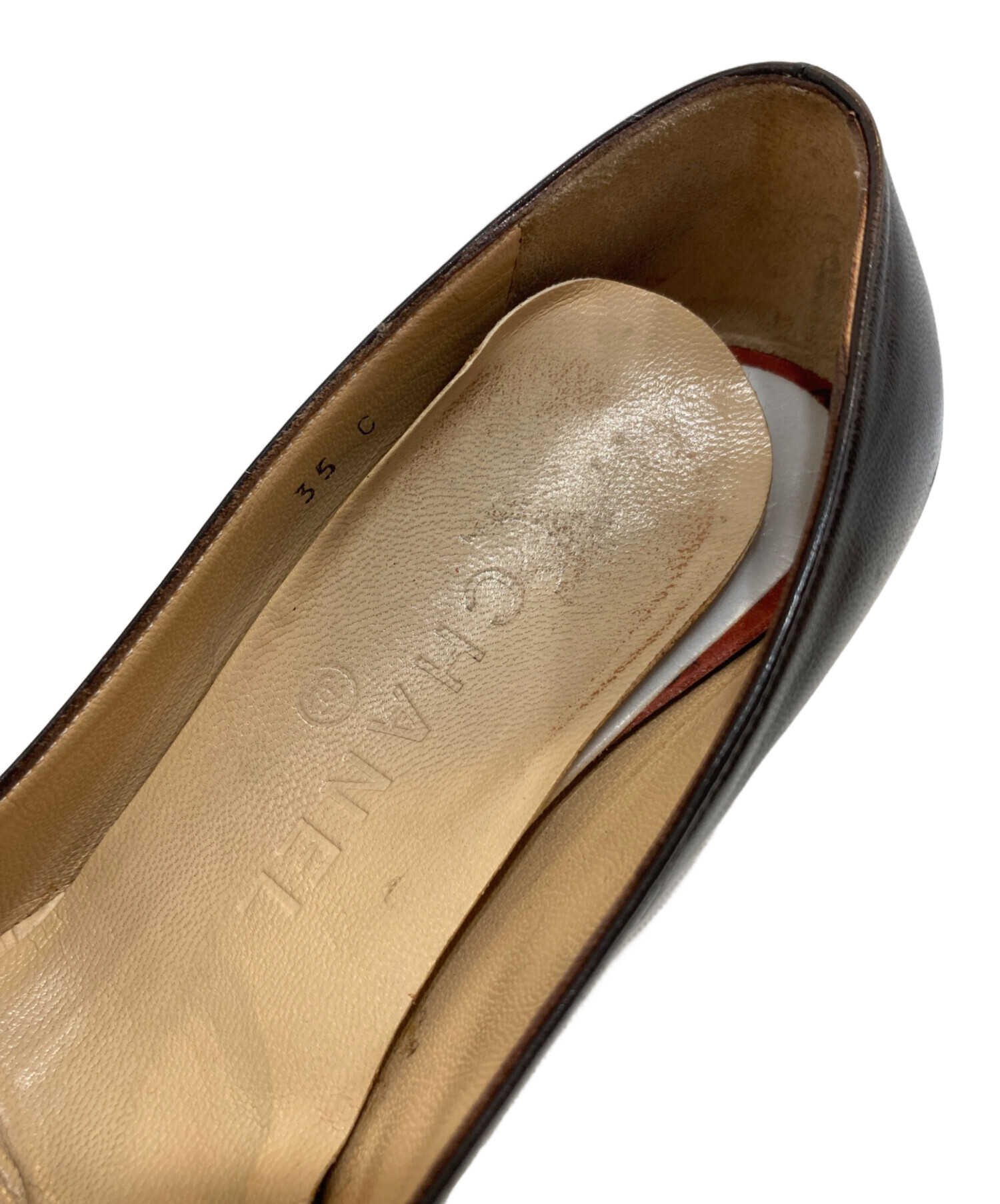 中古・古着通販】CHANEL (シャネル) カメリアトゥ パンプス ブラウン