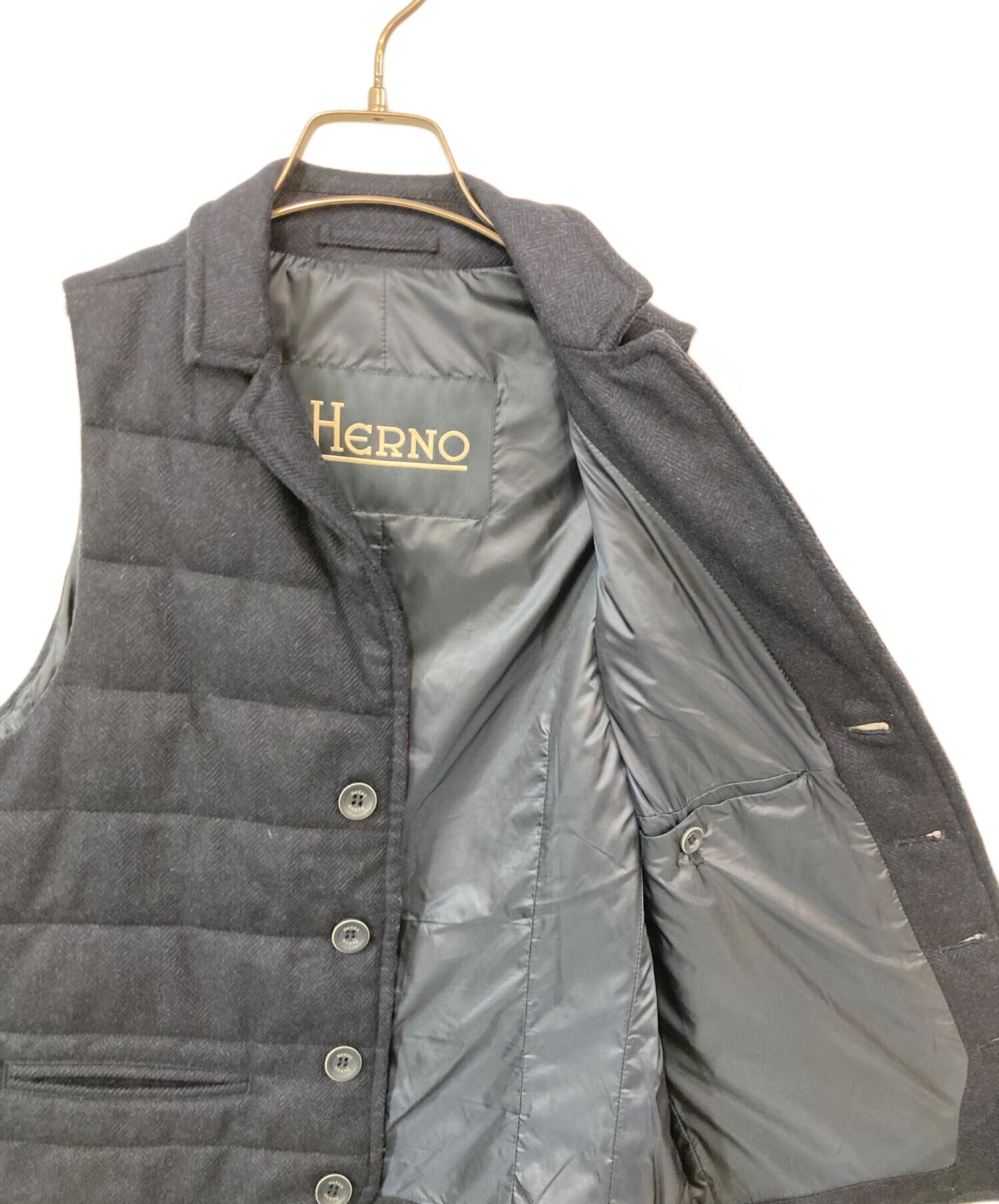 中古・古着通販】HERNO (ヘルノ) ヘリンボーン中綿ベスト ネイビー