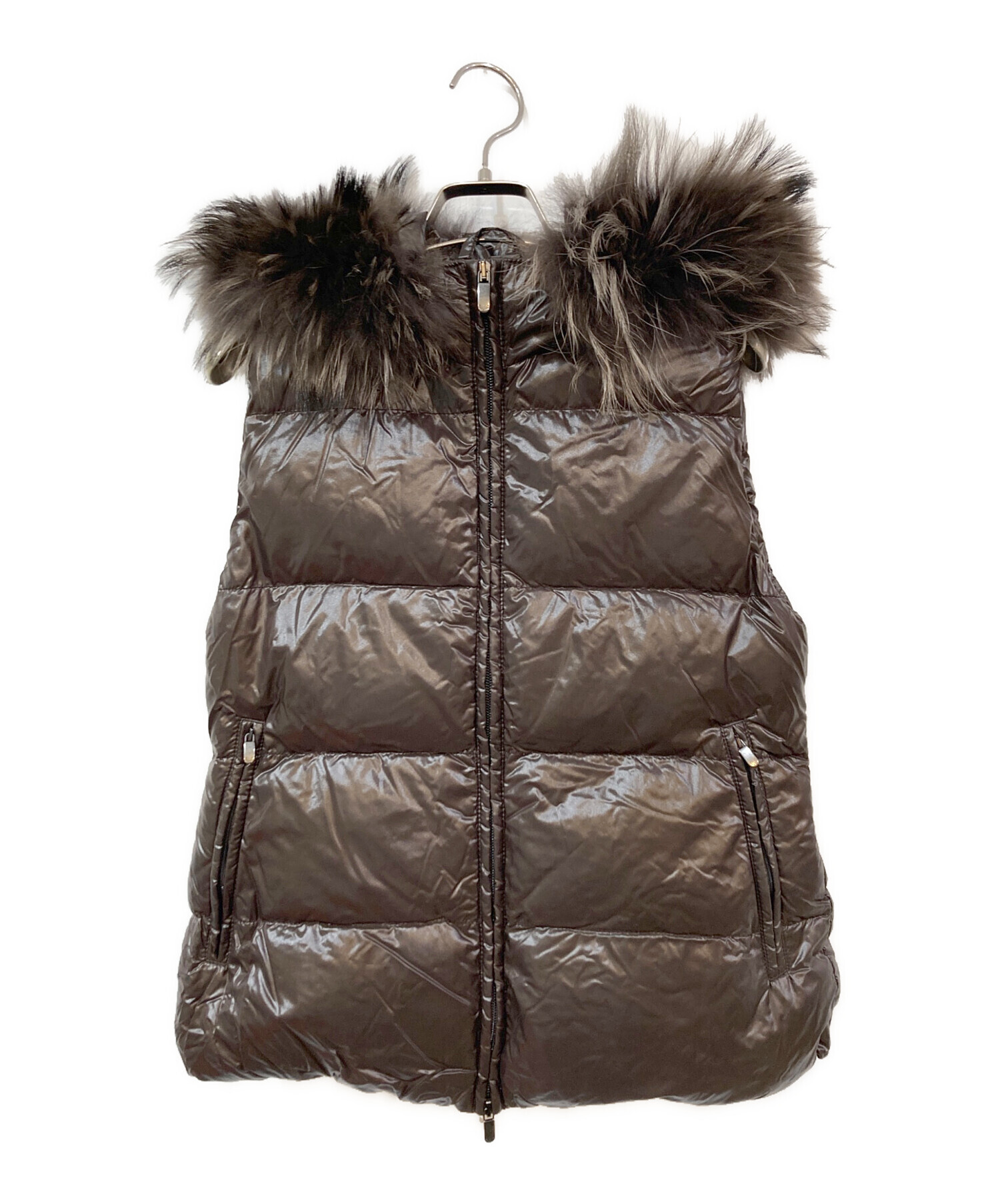 DUVETICA ダウンベスト ブラウン 40 ファー フード付き DUVETICA ダウンベスト ブラウン 40 ファー フード付き DUVETICA