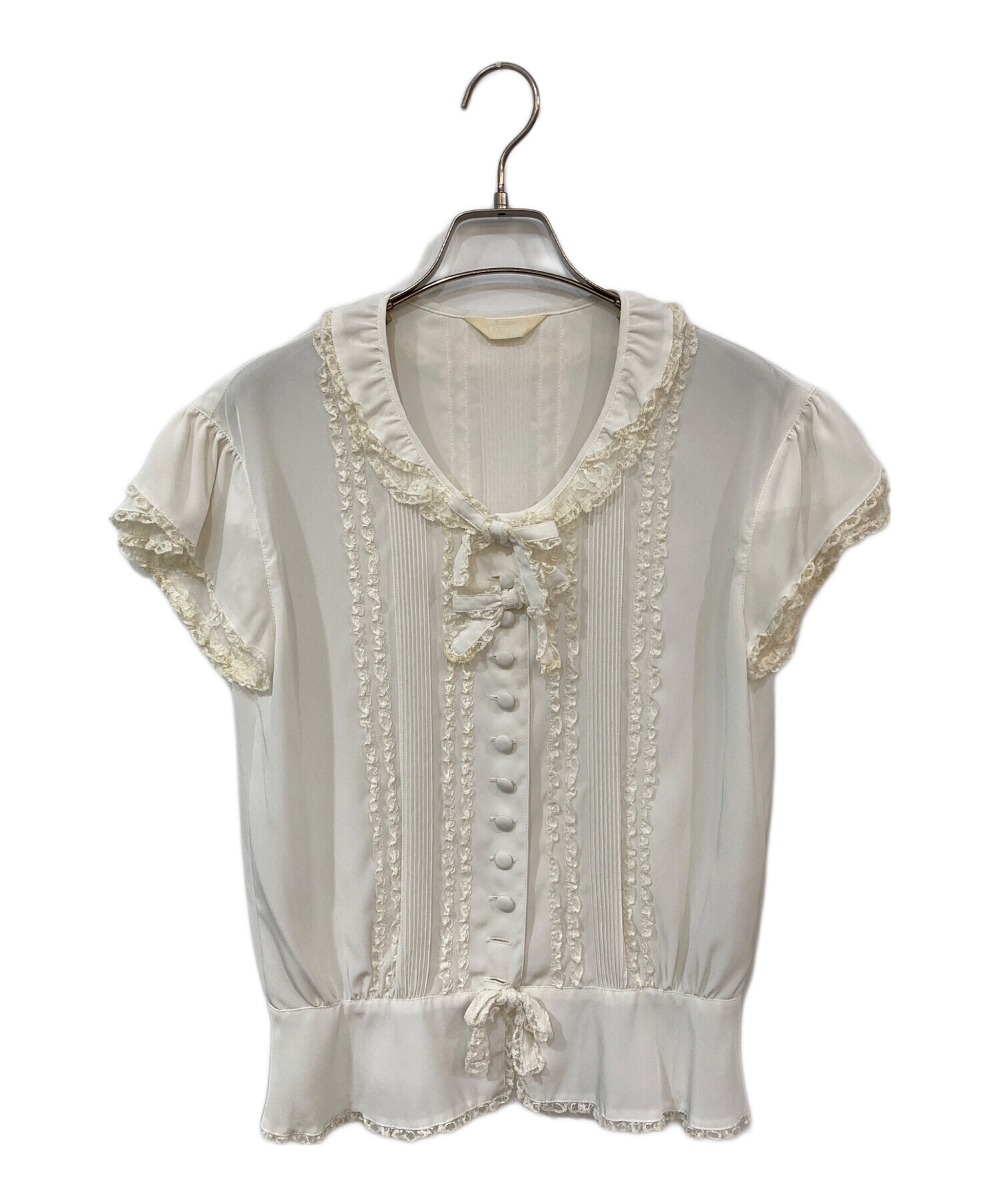 インゲボルグ INGEBORG フリル リボン ピンタック ブラウス 黒 インゲボルグ INGEBORG フリル リボン ピンタック ブラウス 黒