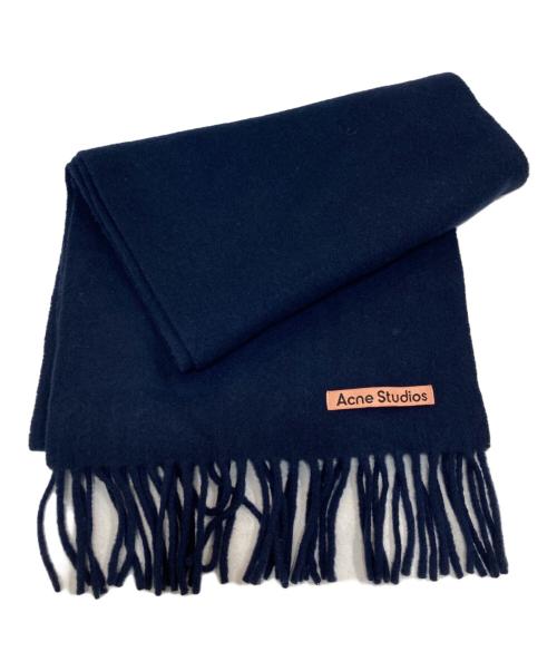Acne Studios - ウールマフラー/スカーフ ネイビー ロゴ刺繍 Acne Studios - フリンジウールスカーフ - スキニー - ネイビーブルー
