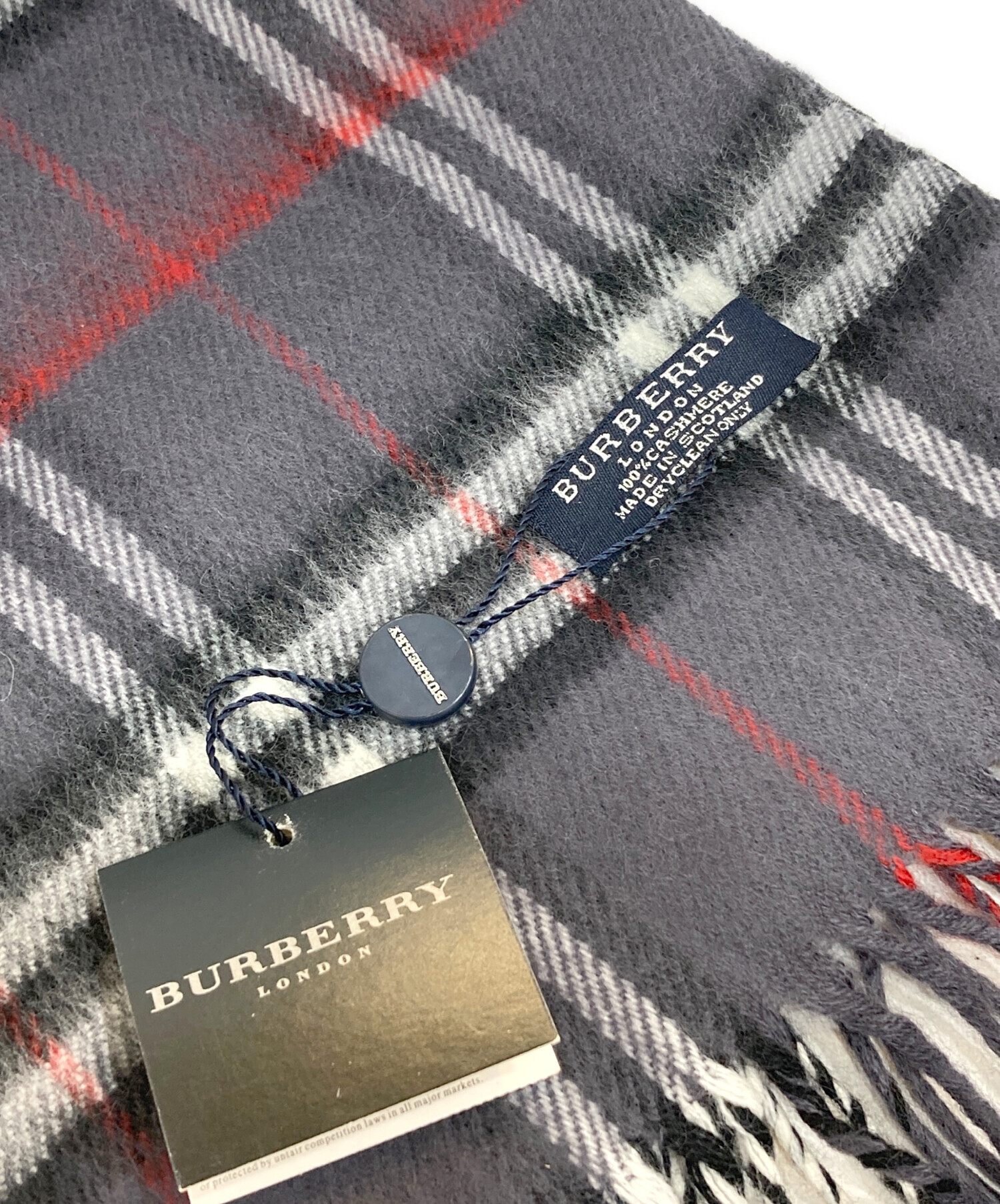 BURBERRY 未使用 グレー リブ編み チェック柄襟 半袖ポロシャツ