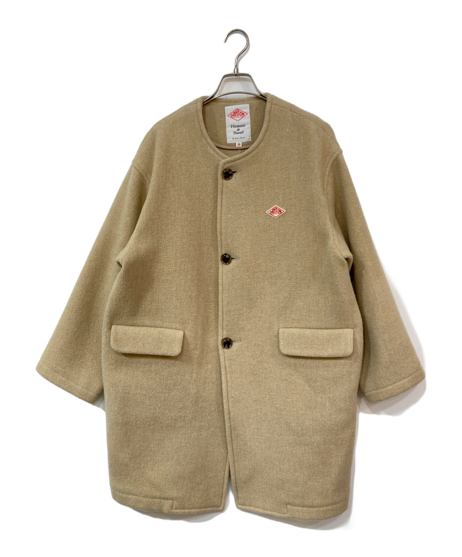 中古・古着通販】DANTON (ダントン) ノーカラーコート ベージュ サイズ
