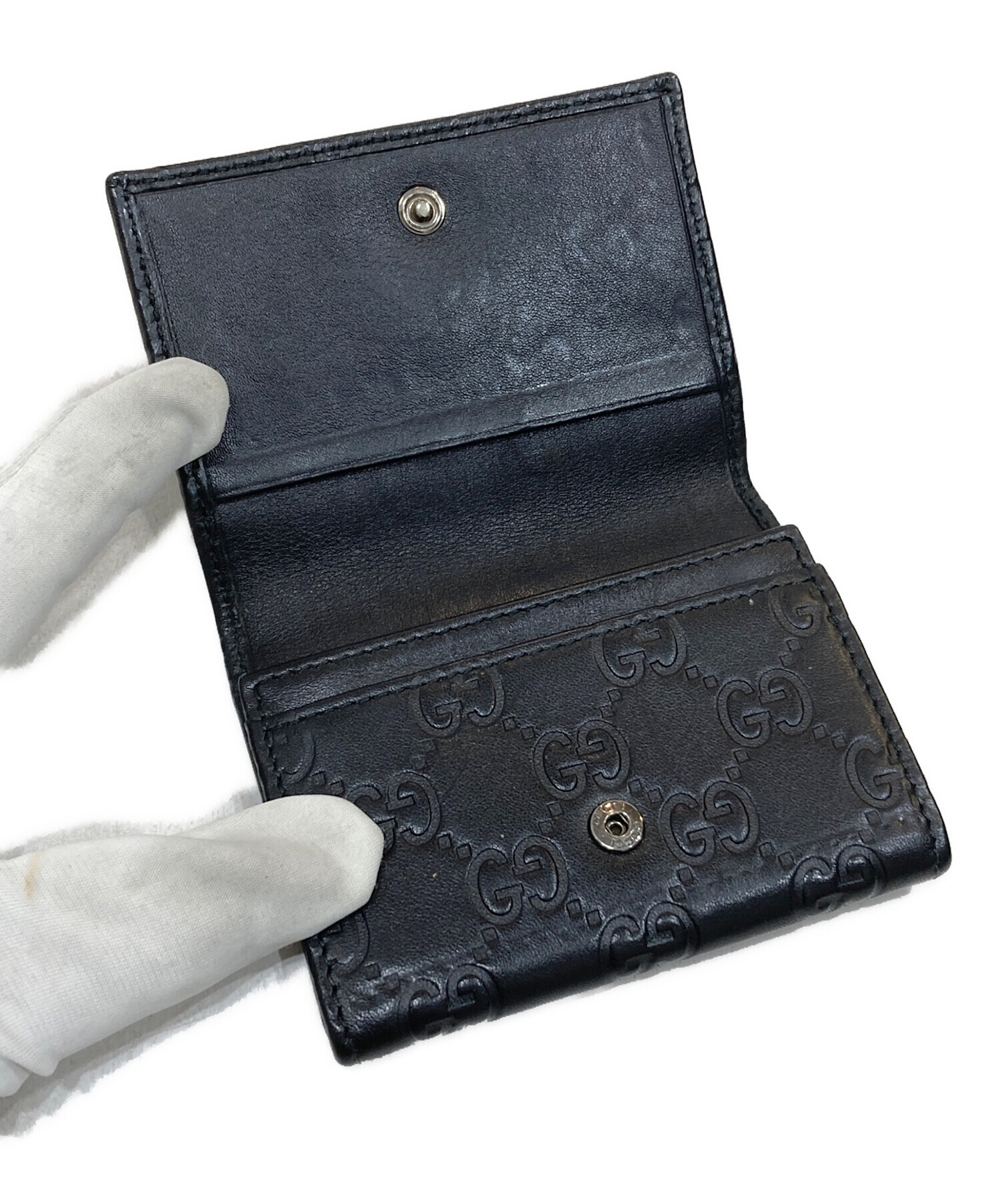 GUCCI グッチ　ブラックレザー ケース 中古・古着通販】GUCCI (グッチ) GGシマ レザー カードケース ブラック