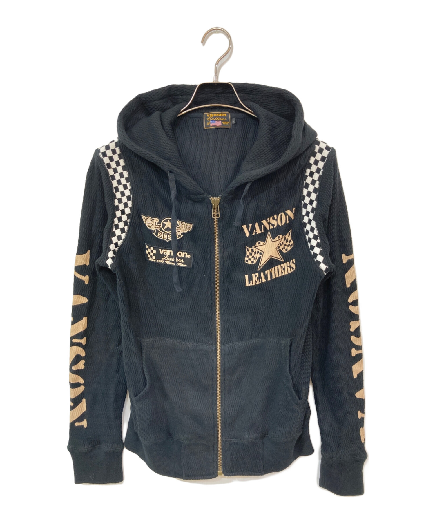 VANSON ジップパーカー 中古・古着通販】VANSON (バンソン) サーマルジップパーカー ブラック