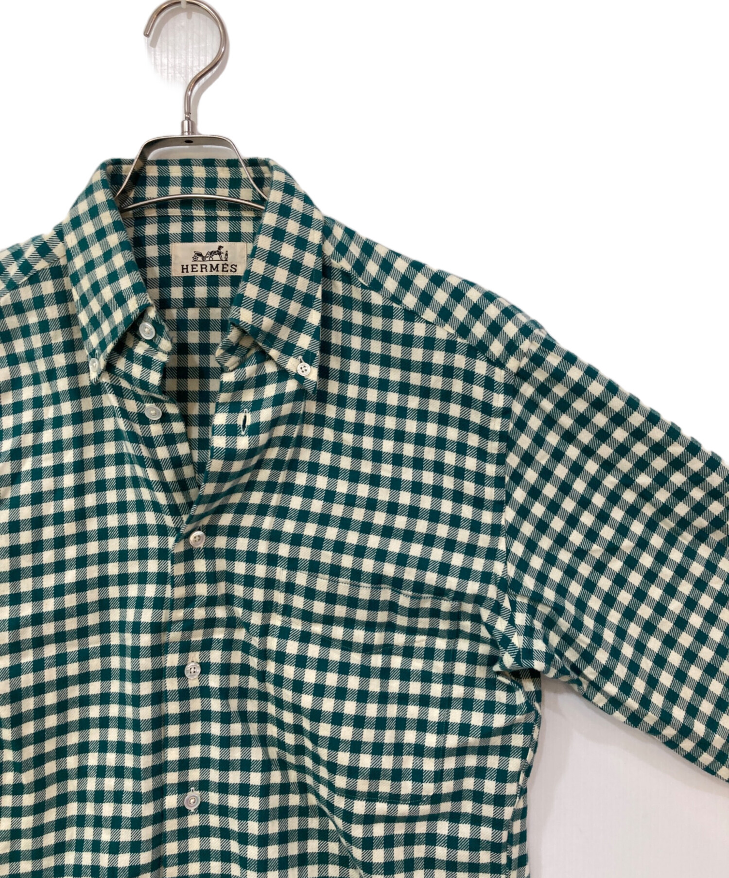 中古・古着通販】HERMES (エルメス) ギンガムチェックシャツ グリーン