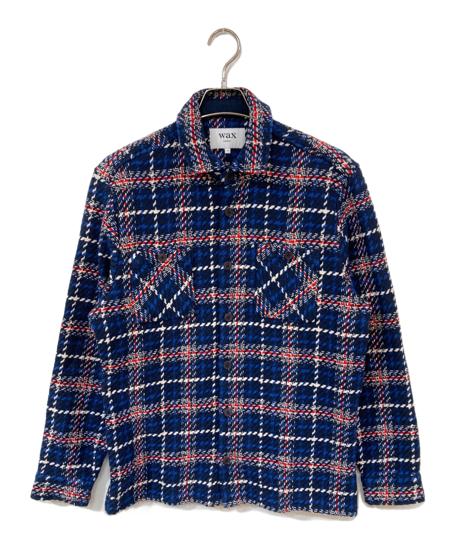 WAX london ワックスロンドン ネイビー チェックシャツ　L 男女兼用 WHオーバーシャツ｜マーサーチェック（BLUE）│wax london
