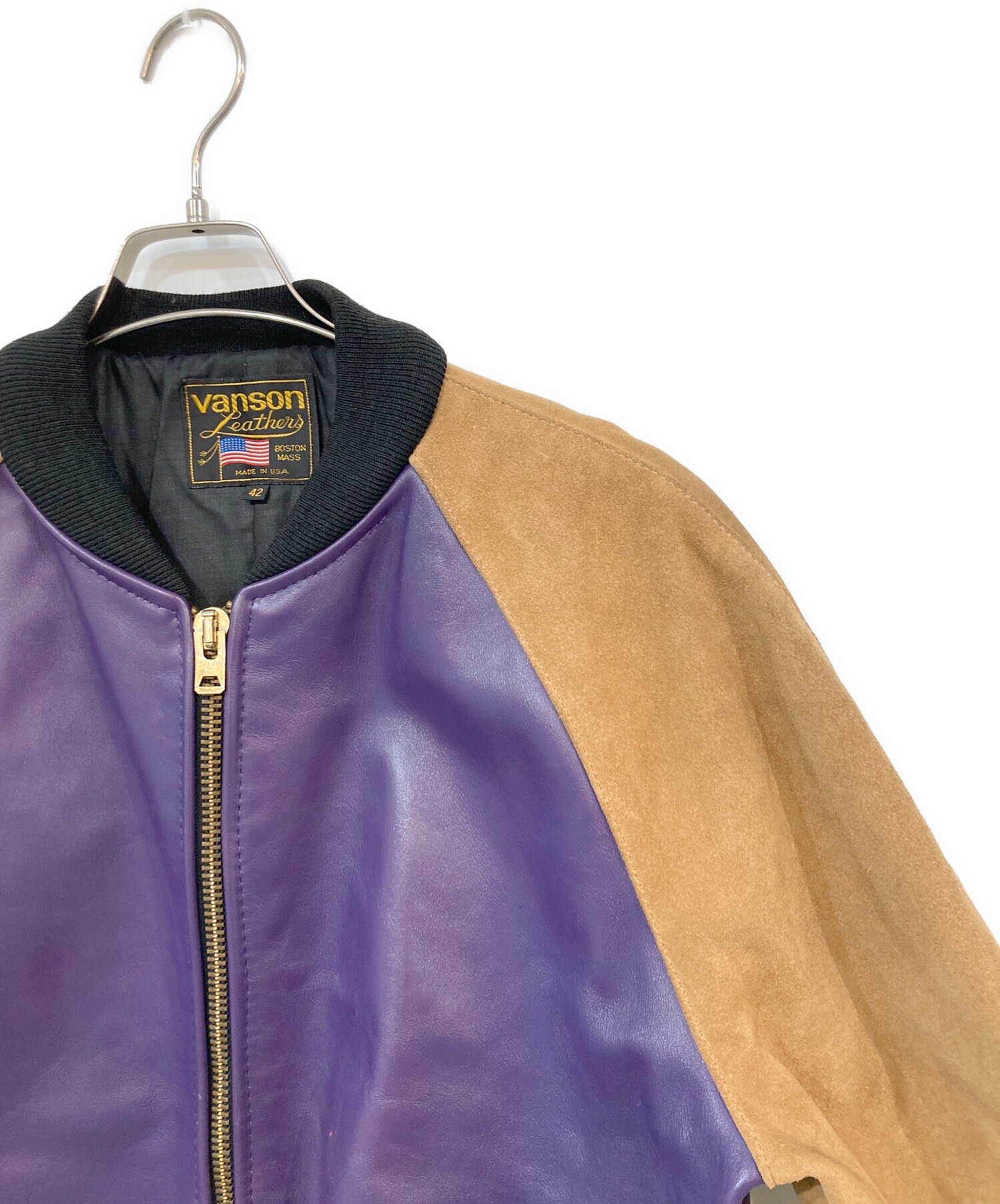 中古・古着通販】VANSON (バンソン) レザーチームジャケット パープル