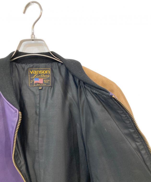 中古・古着通販】VANSON (バンソン) レザーチームジャケット パープル