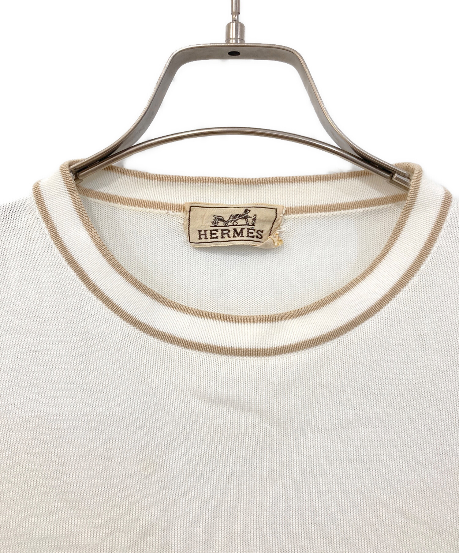タ*ウ様 HERMES ホワイト クルーネック Tシャツ 中古・古着通販】HERMES (エルメス) クルーネックラインTシャツ