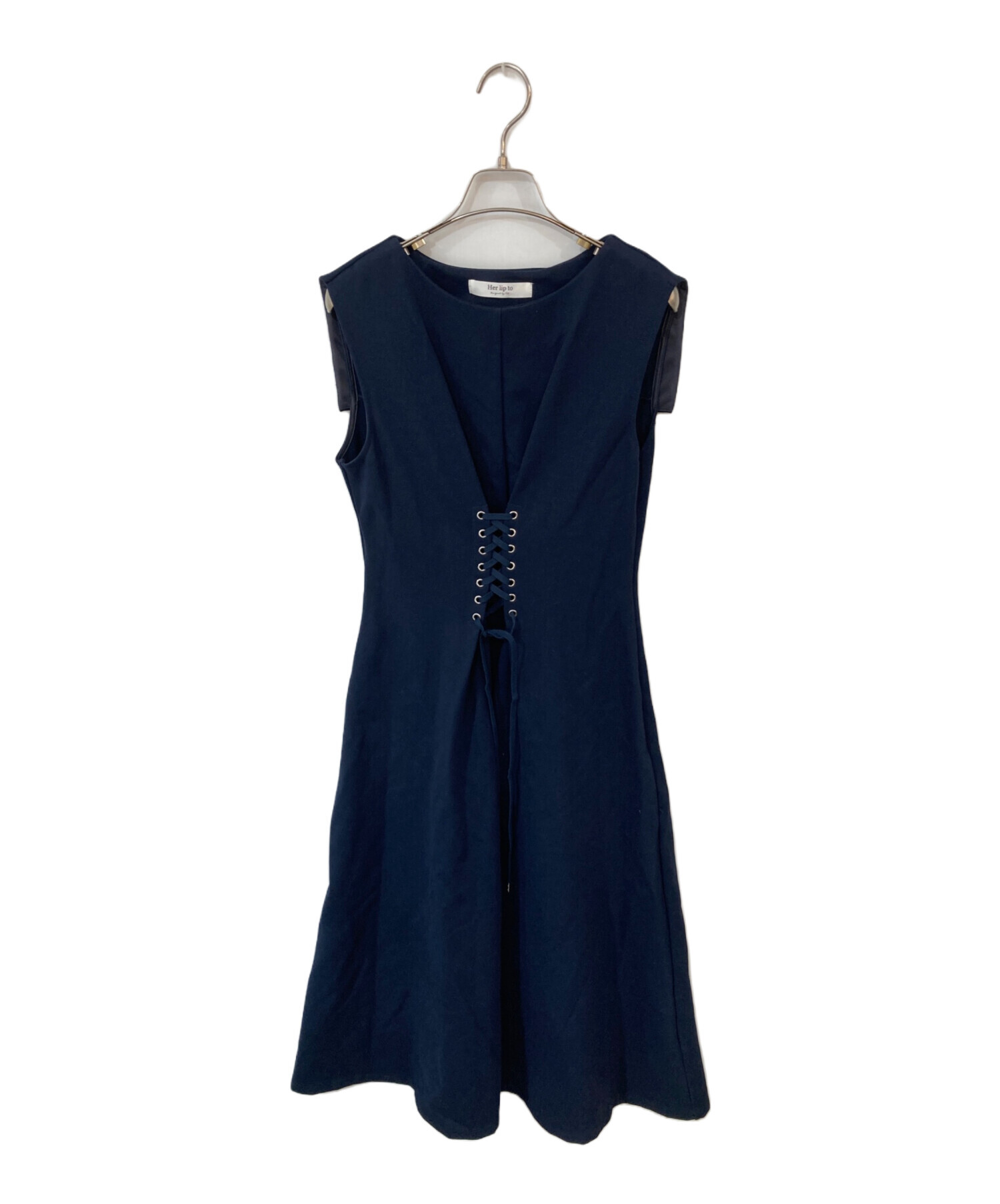 Her lip to フローラルドレス S ネイビー 中古・古着通販】HER LIP TO (ハーリップトゥ) Front Lace-Up Midi