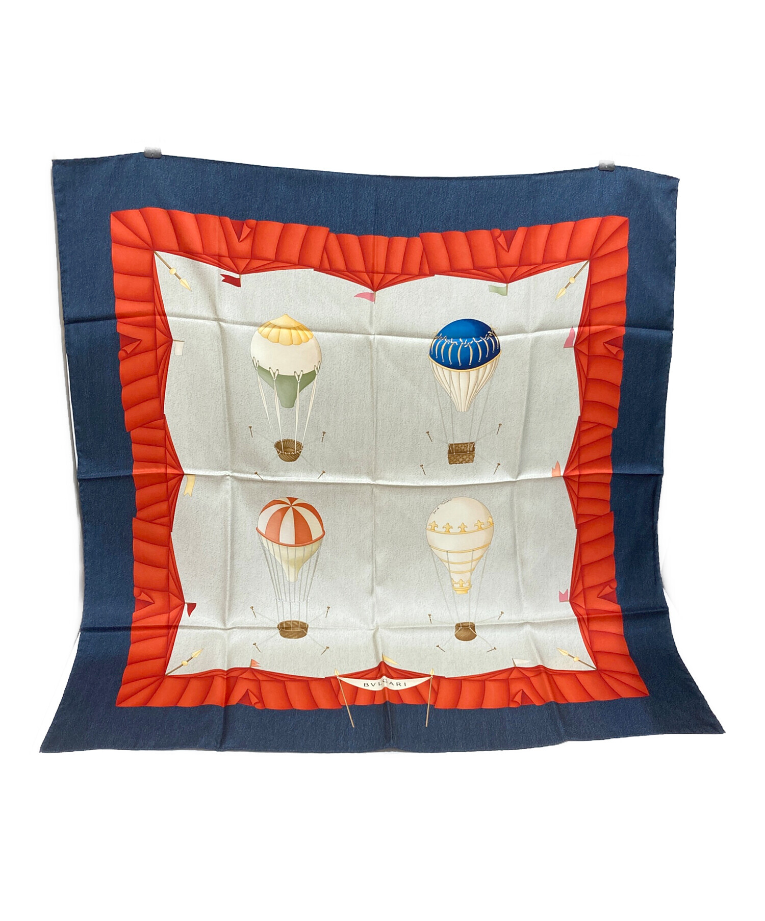 中古・古着通販】BVLGARI (ブルガリ) 気球柄シルクスカーフ ネイビー