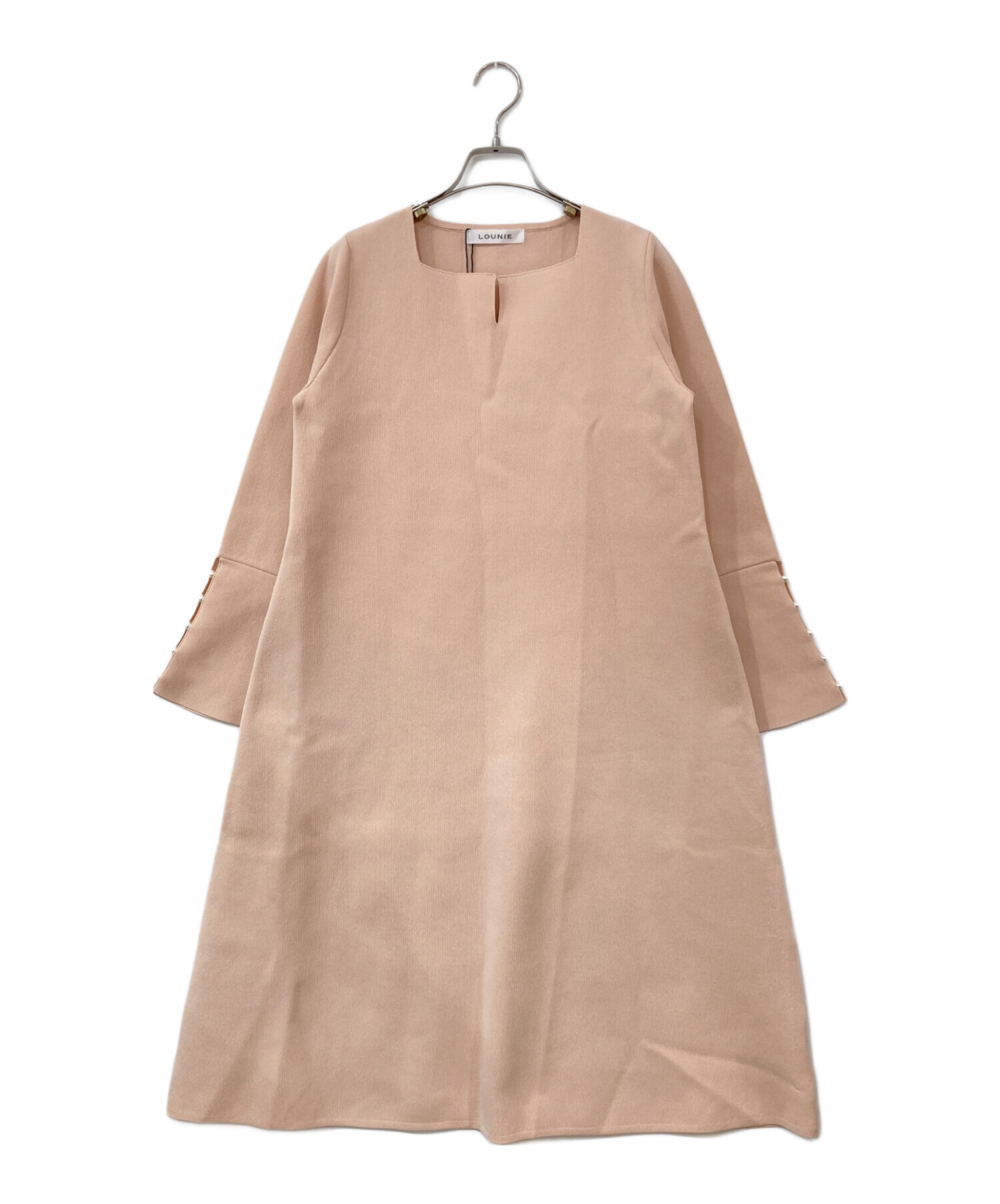 【新品】ルーニィ 袖パール ニット ワンピース フレア ピンクベージュ F 中古・古着通販】LOUNIE (ルーニー) 袖パール ニット ワンピース