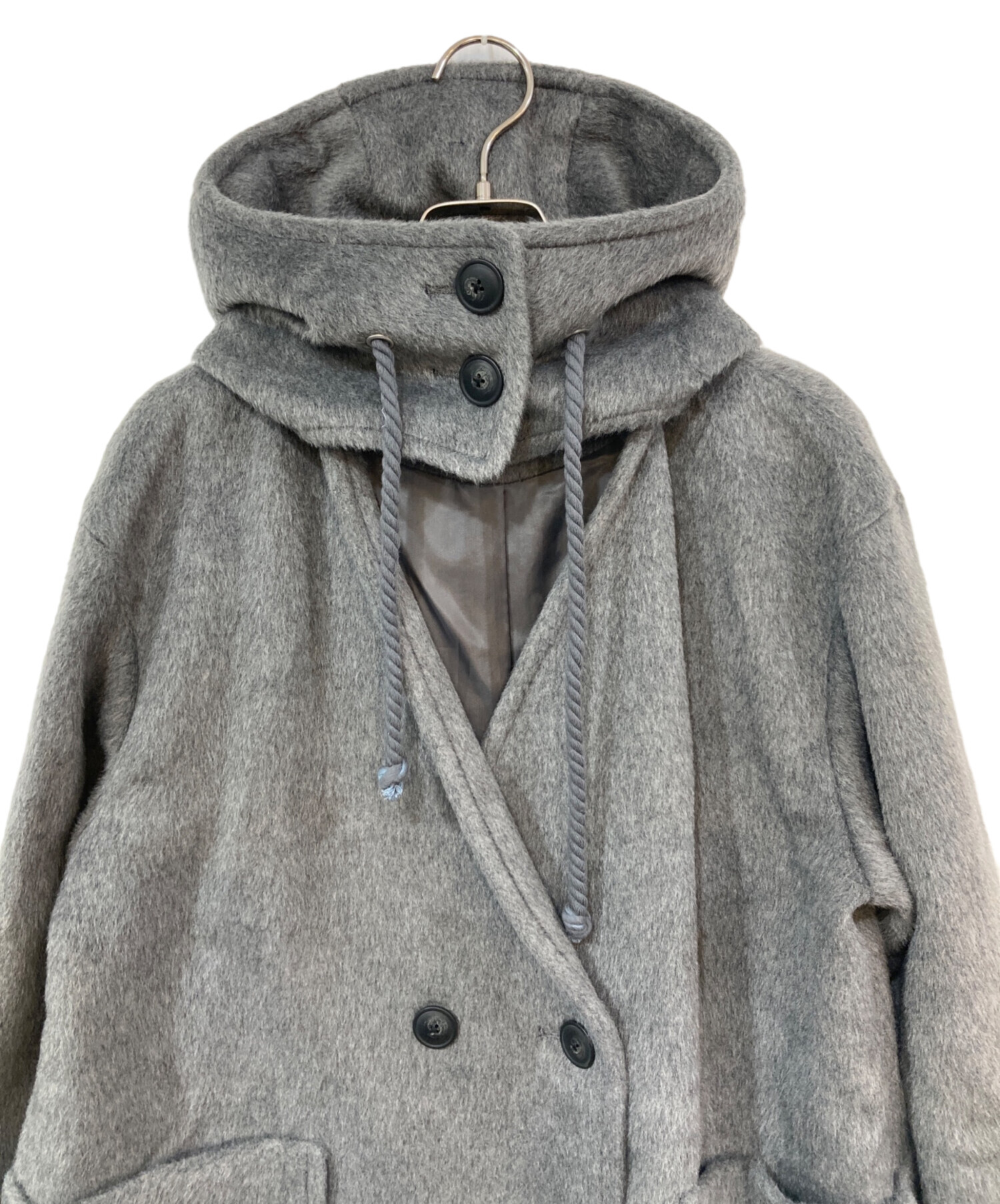 中古・古着通販】PINUE (ピヌエ) フード付きノーカラーコート グレー