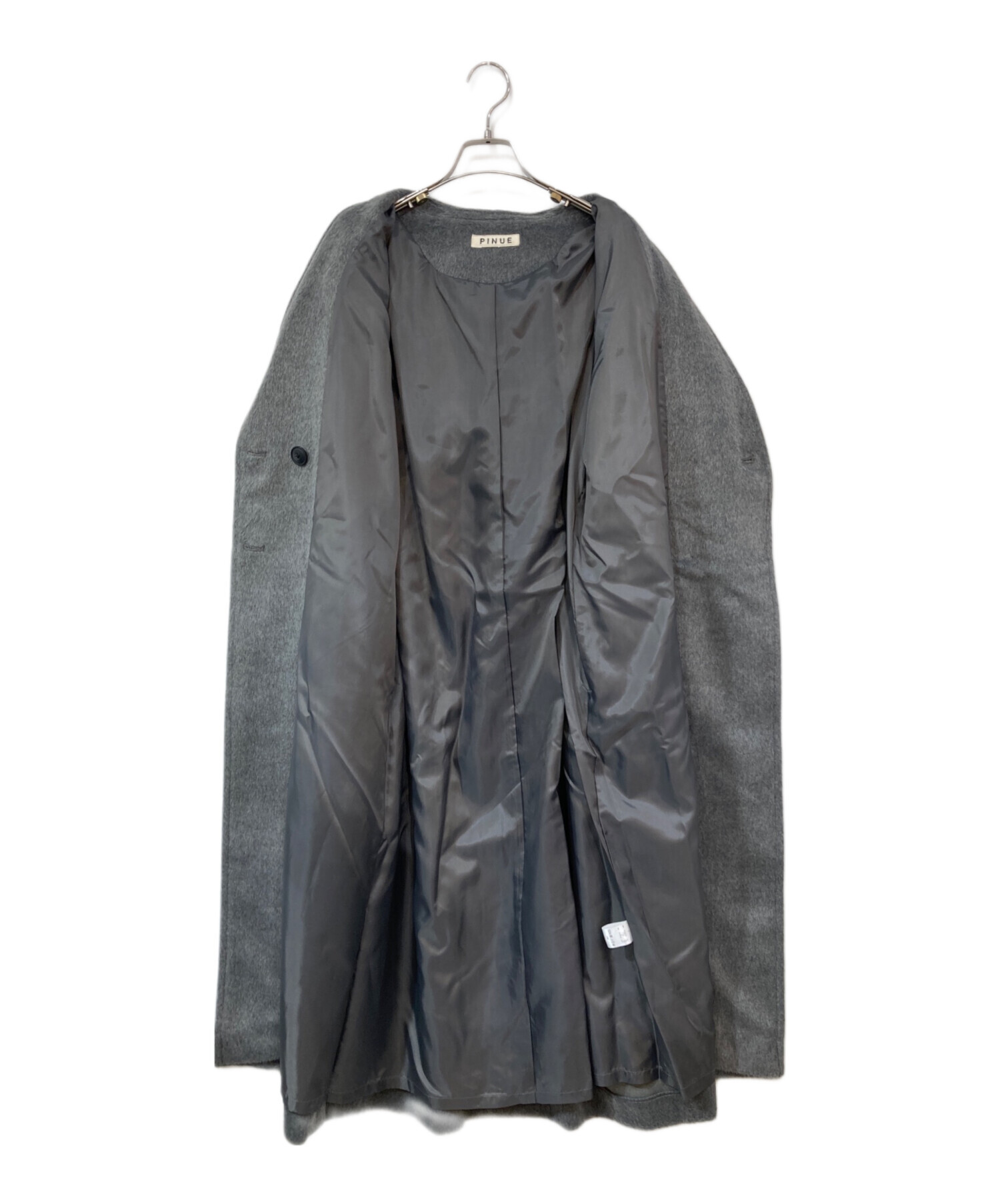 中古・古着通販】PINUE (ピヌエ) フード付きノーカラーコート グレー