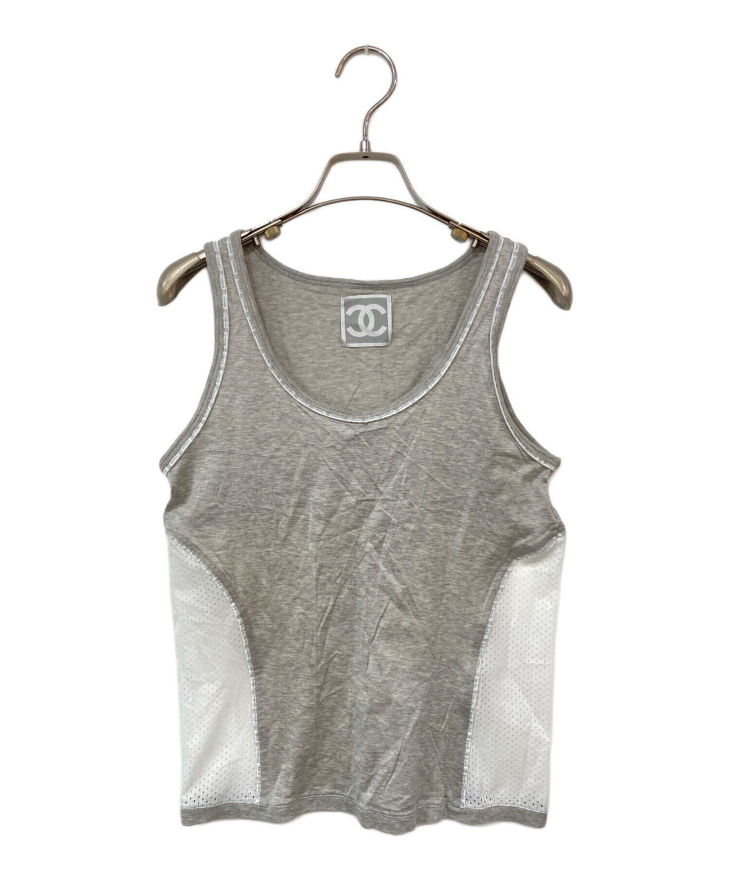 シャネル ココマーク ボーダー タンクトップ グレー 38 コットン 中古・古着通販】CHANEL (シャネル) ココマークタンクトップ グレー