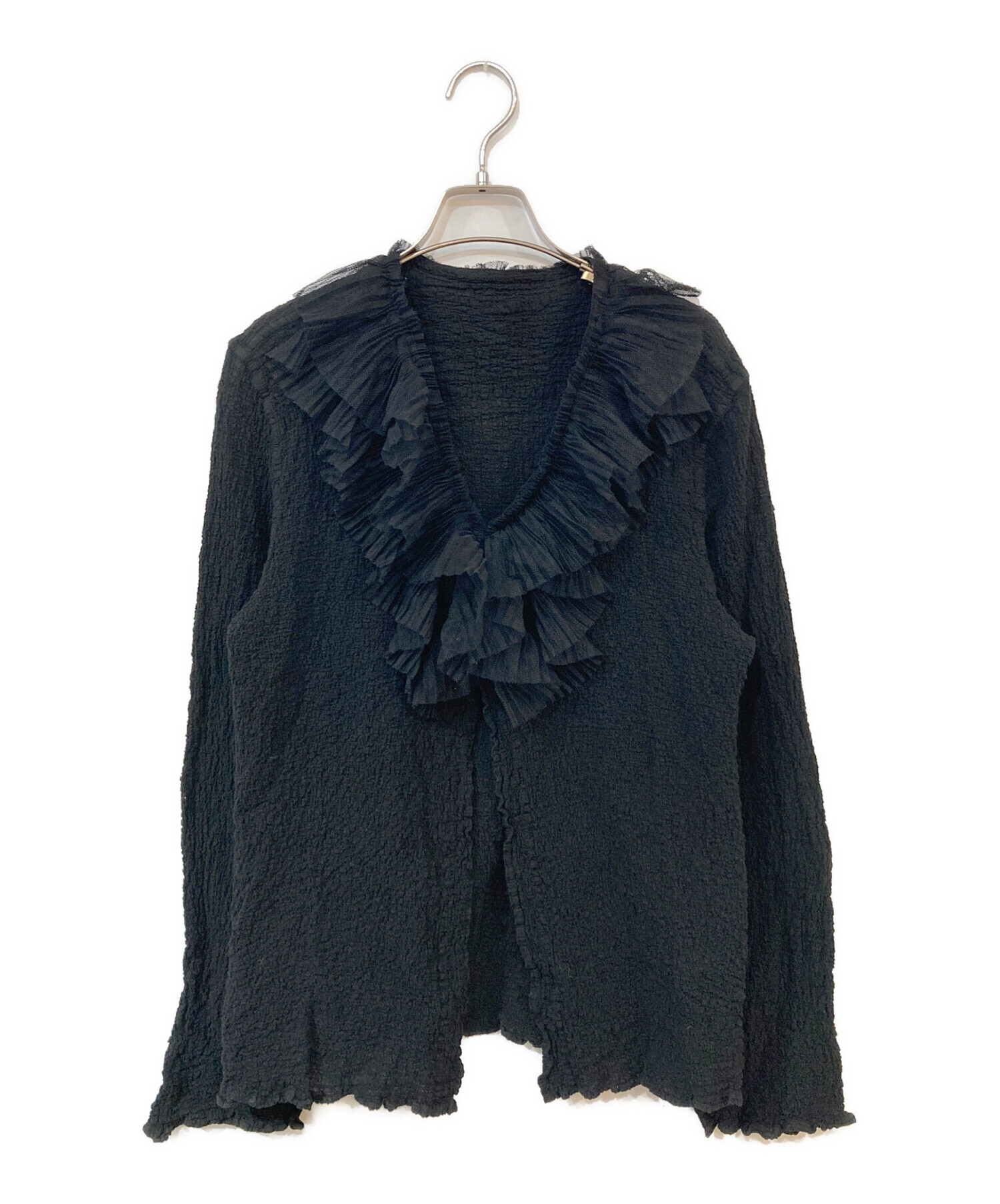 ISSEY MIYAKE 変形　ボレロ　ブラック　プリーツ　長袖　シルク ISSEY MIYAKE イッセイミヤケ PLEATS PLEASE 変形 ボレロ シャツ SIZE