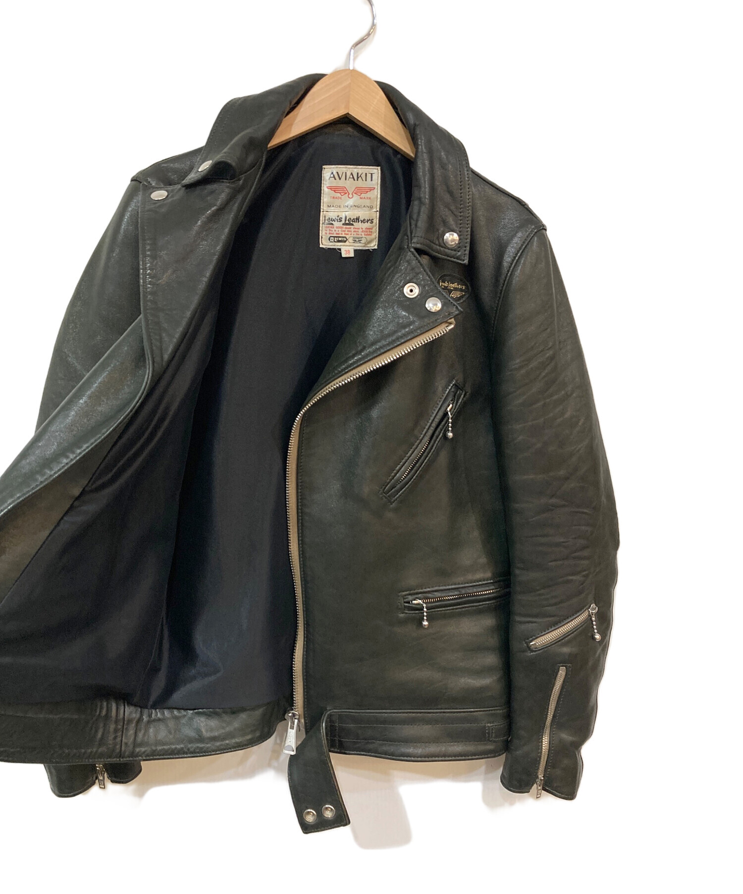 38 ルイスレザー 441T サイクロン ダークグリーン シープ ベージュテープ Lewis Leathers ルイスレザー 441T Cyclone タイトフィットサイクロン