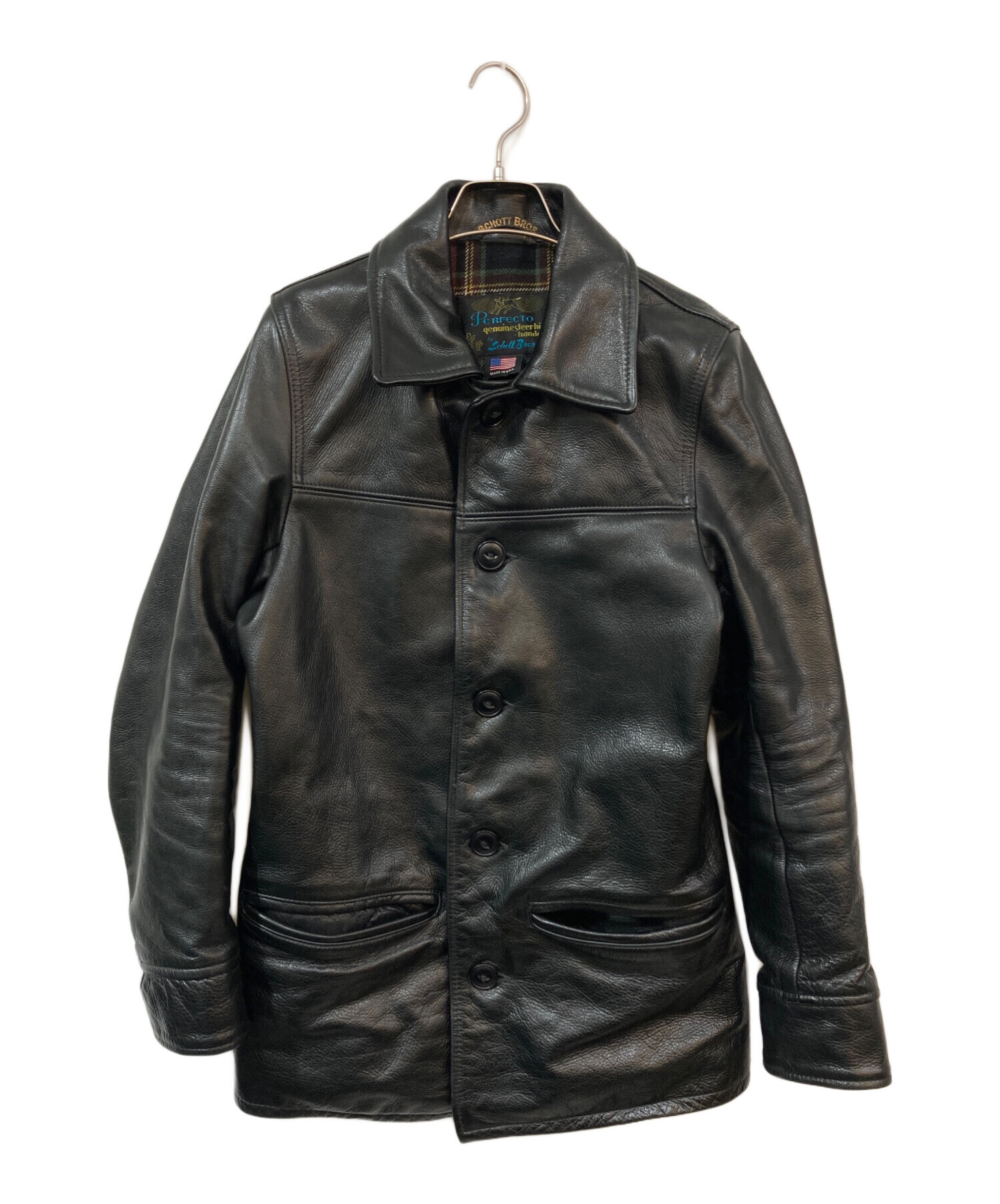 中古・古着通販】SCHOTT BROS. (ショット) レザーカーコート ブラック