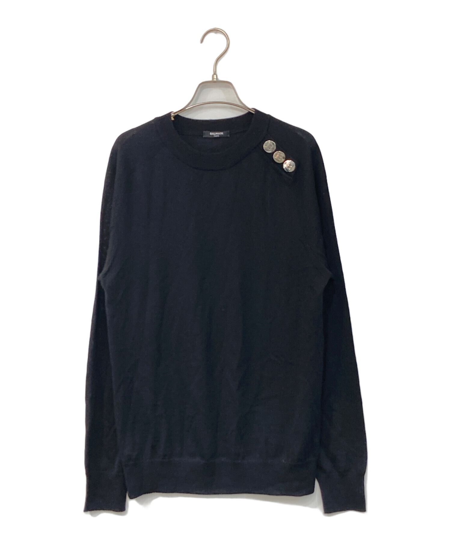 中古・古着通販】BALMAIN (バルマン) クルーネックニット ブラック 