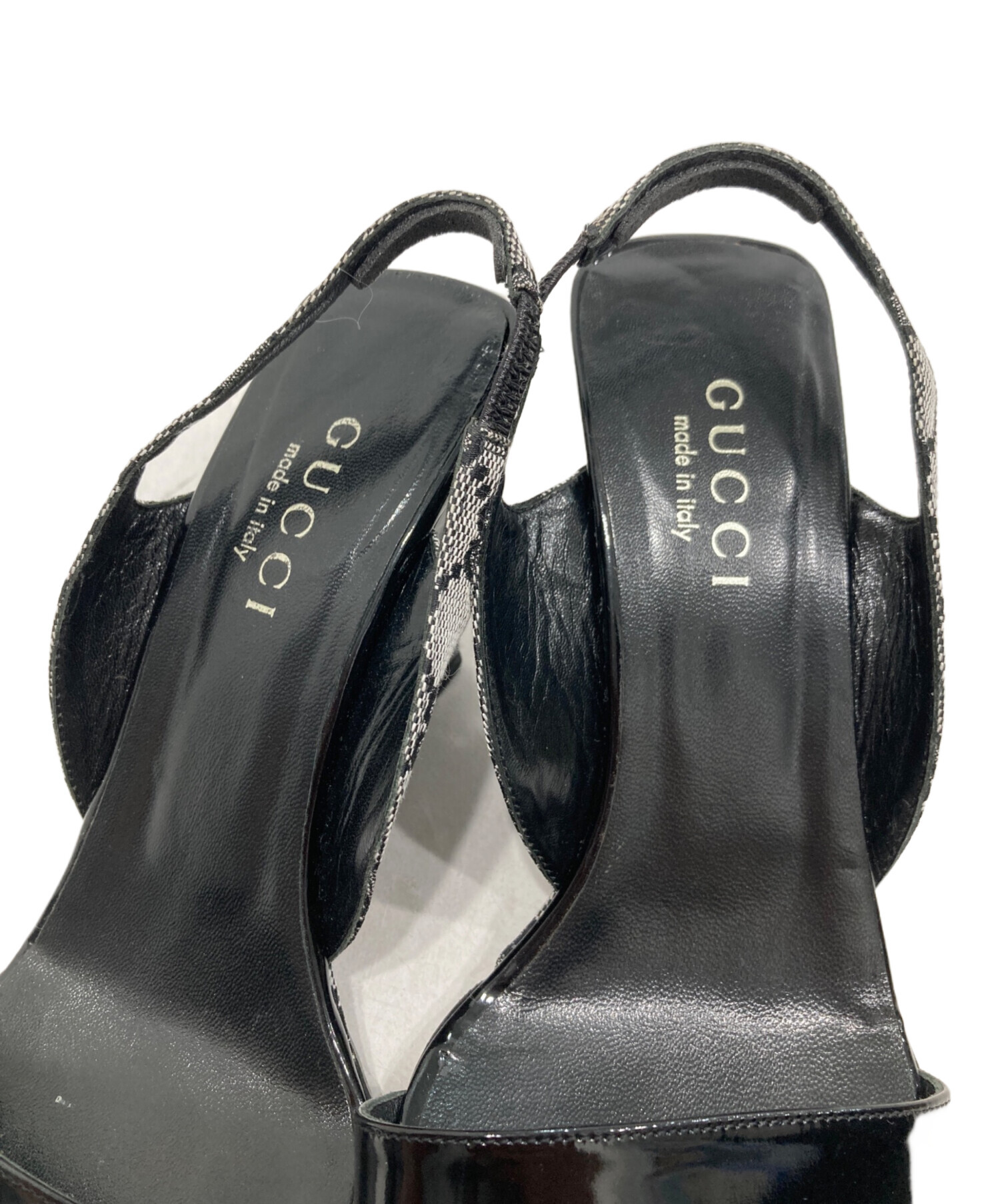 GUCCI グッチ ミュール サンダル ヒール 36 1/2 C ブラック 黒 中古・古着通販】GUCCI (グッチ) ヒールサンダル グレー×ブラック