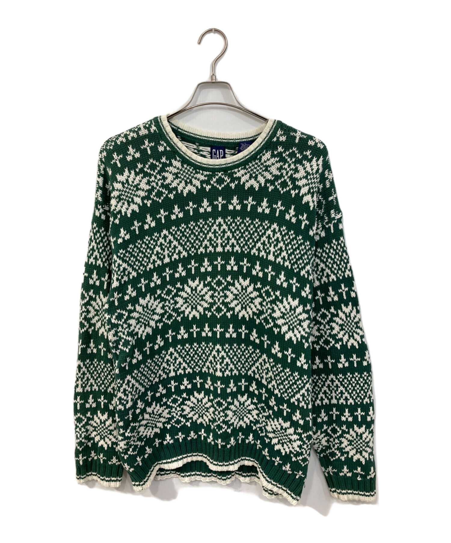 【OLD GAP】 オールドギャップ ワッフルニット セーター  緑（L） 90s GAP オールドギャップ コットンニット リブ編みニット グリーン M