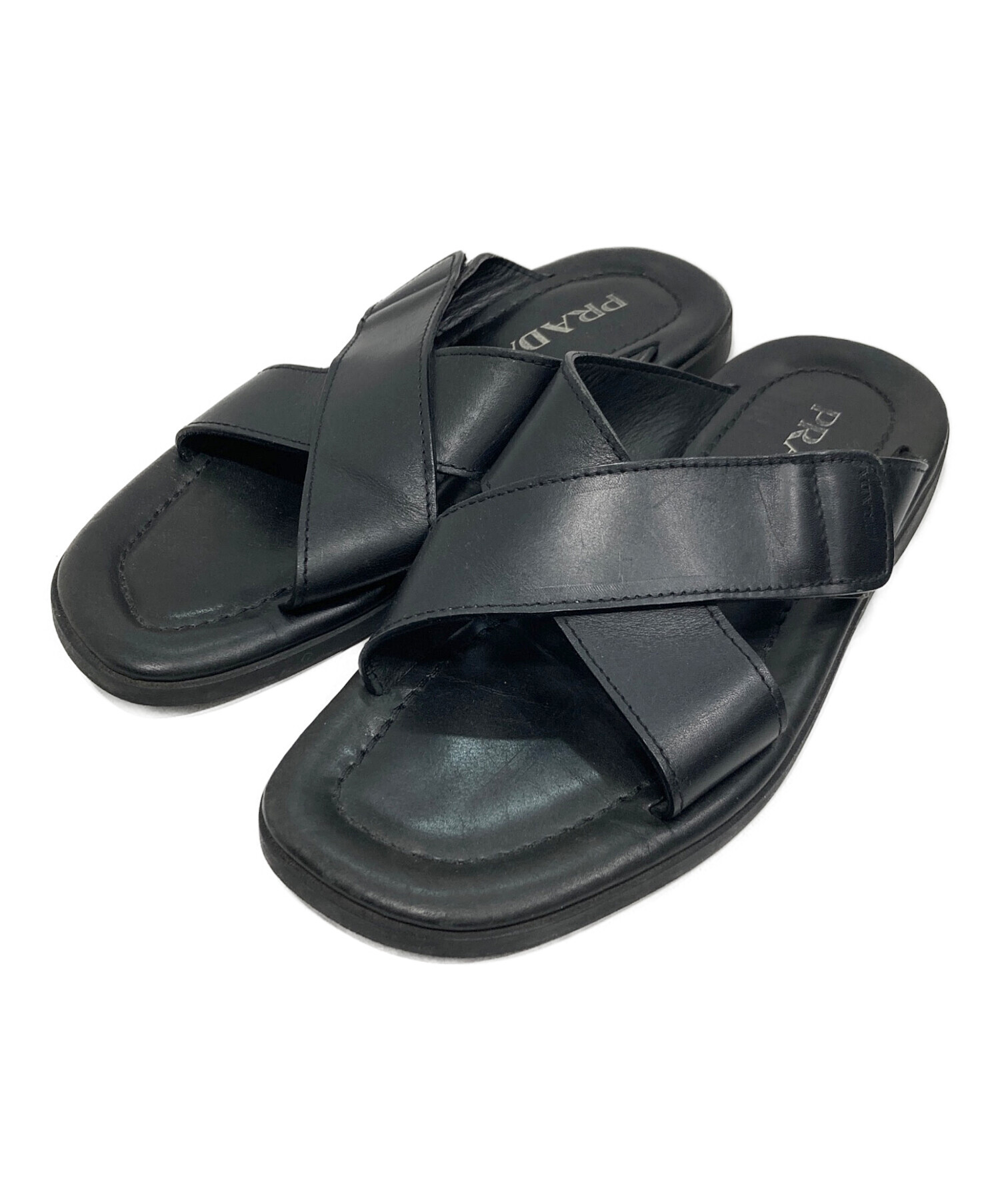 中古・古着通販】PRADA (プラダ) クロスレザーサンダル ブラック