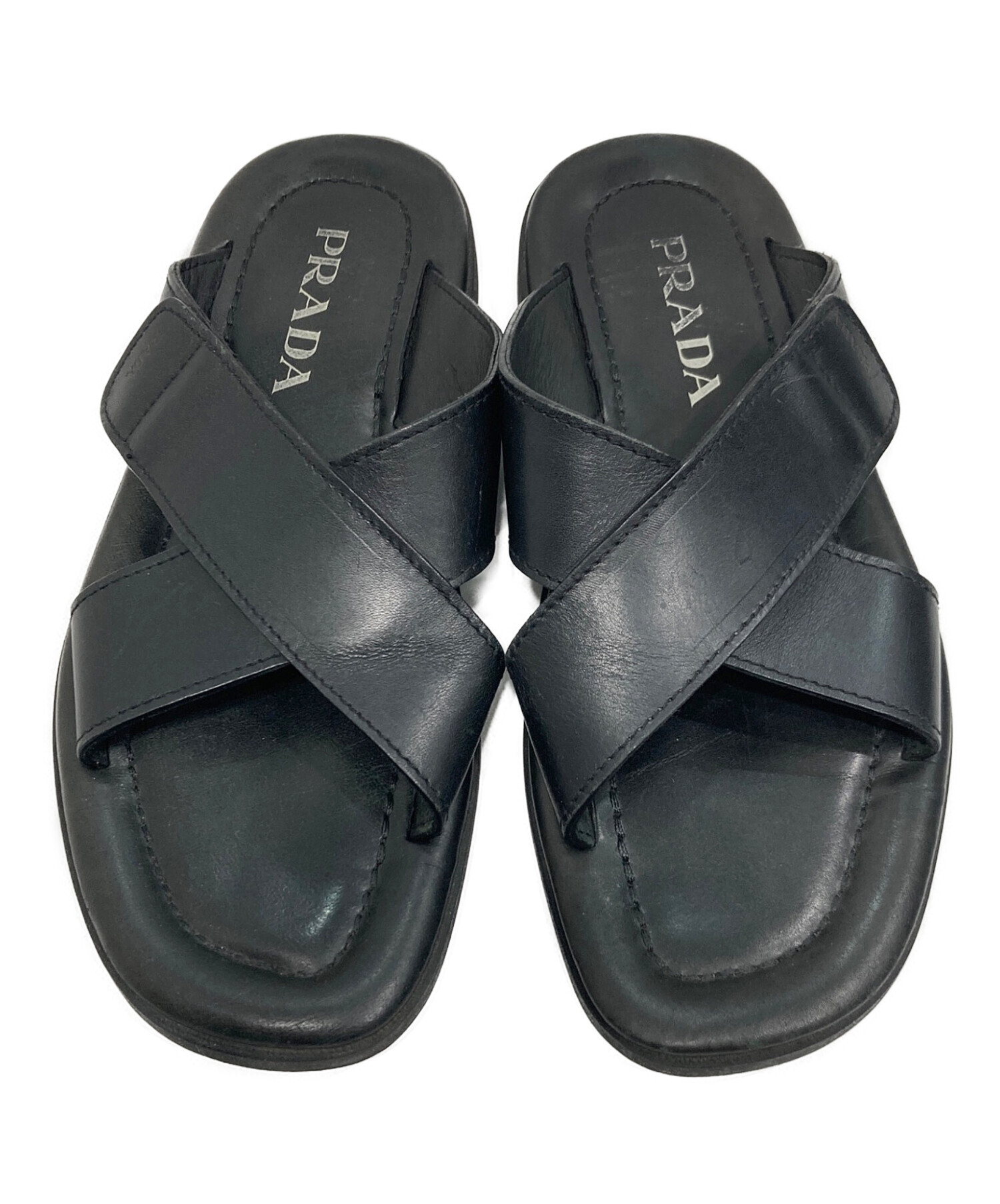 中古・古着通販】PRADA (プラダ) クロスレザーサンダル ブラック