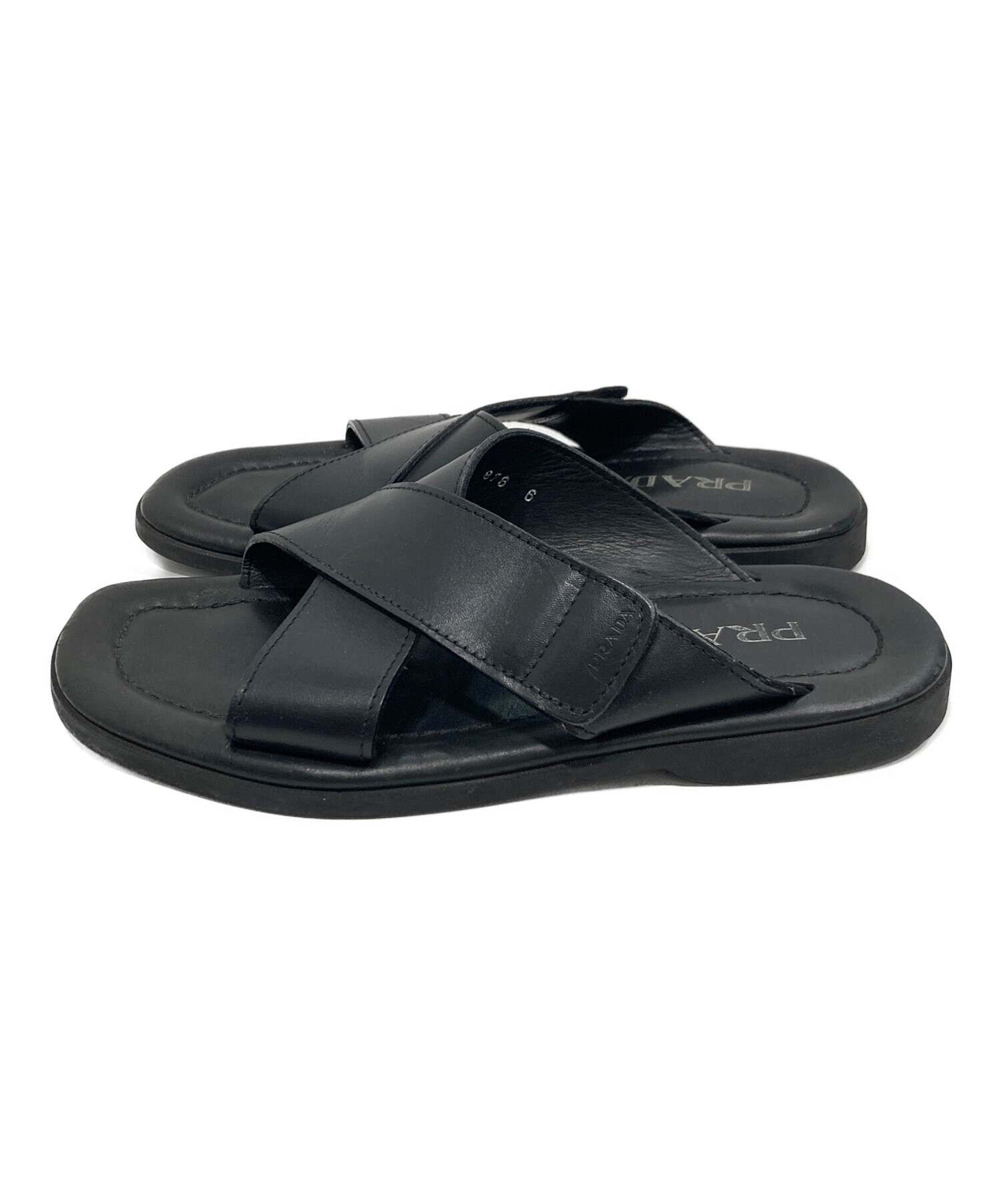 中古・古着通販】PRADA (プラダ) クロスレザーサンダル ブラック