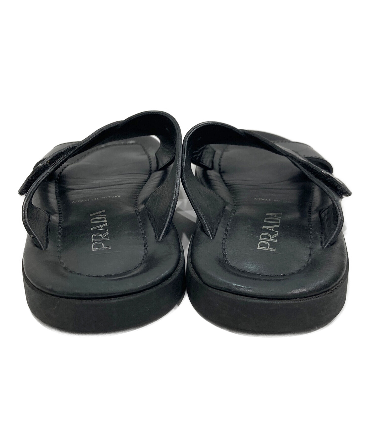 中古・古着通販】PRADA (プラダ) クロスレザーサンダル ブラック
